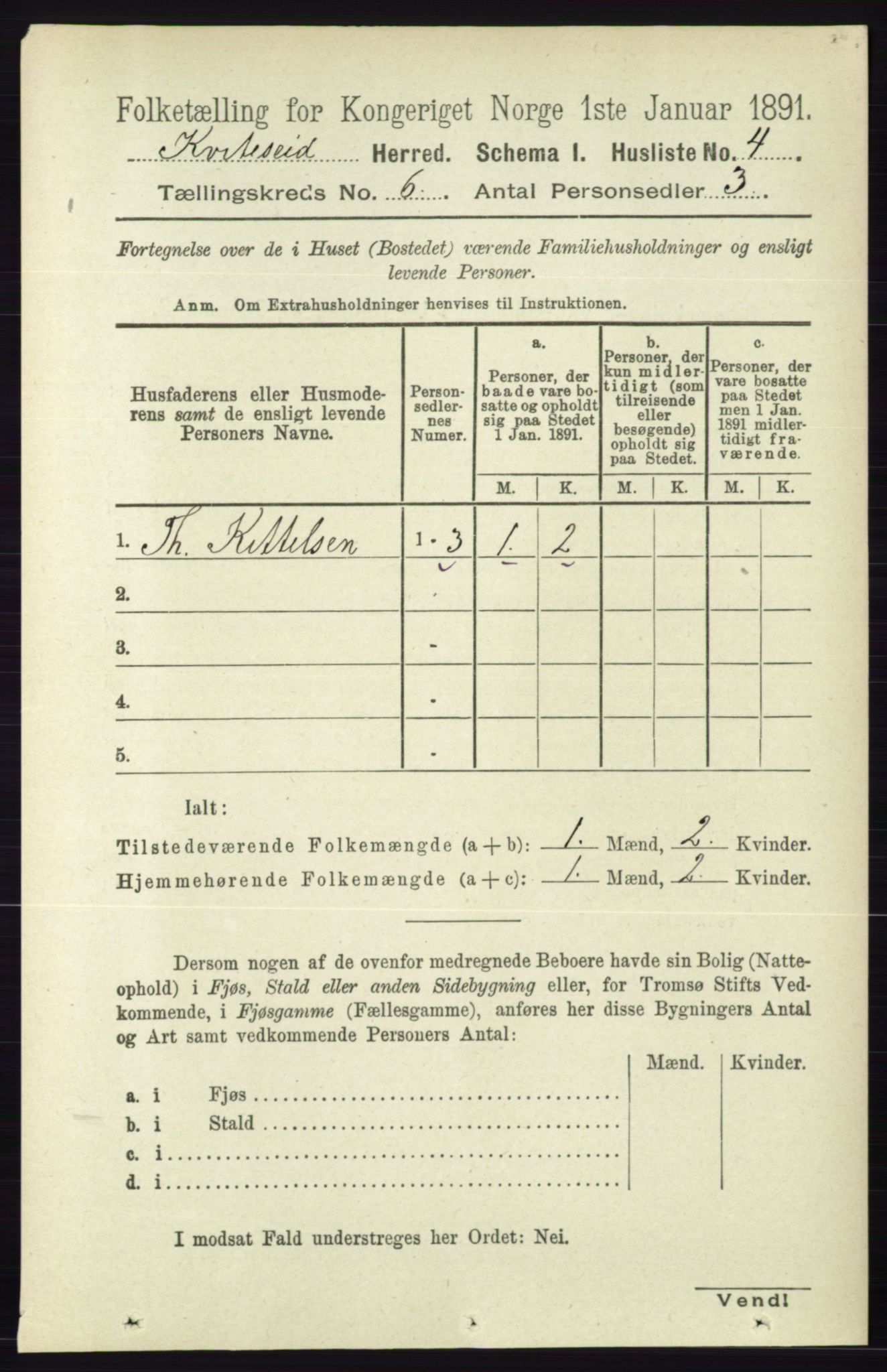 RA, 1891 census for 0829 Kviteseid, 1891, p. 1142