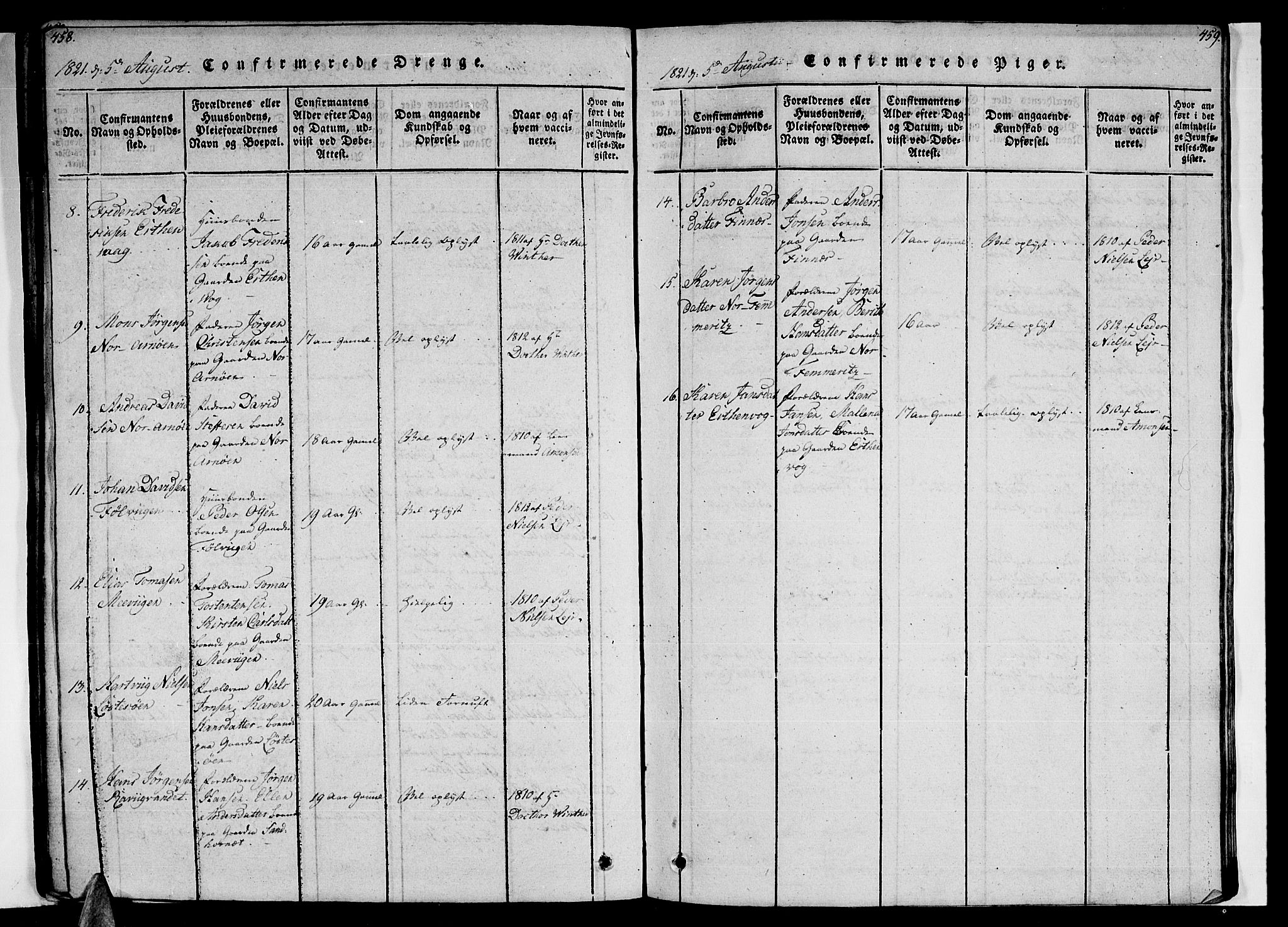 Ministerialprotokoller, klokkerbøker og fødselsregistre - Nordland, SAT/A-1459/805/L0105: Parish register (copy) no. 805C01, 1820-1839, p. 458-459