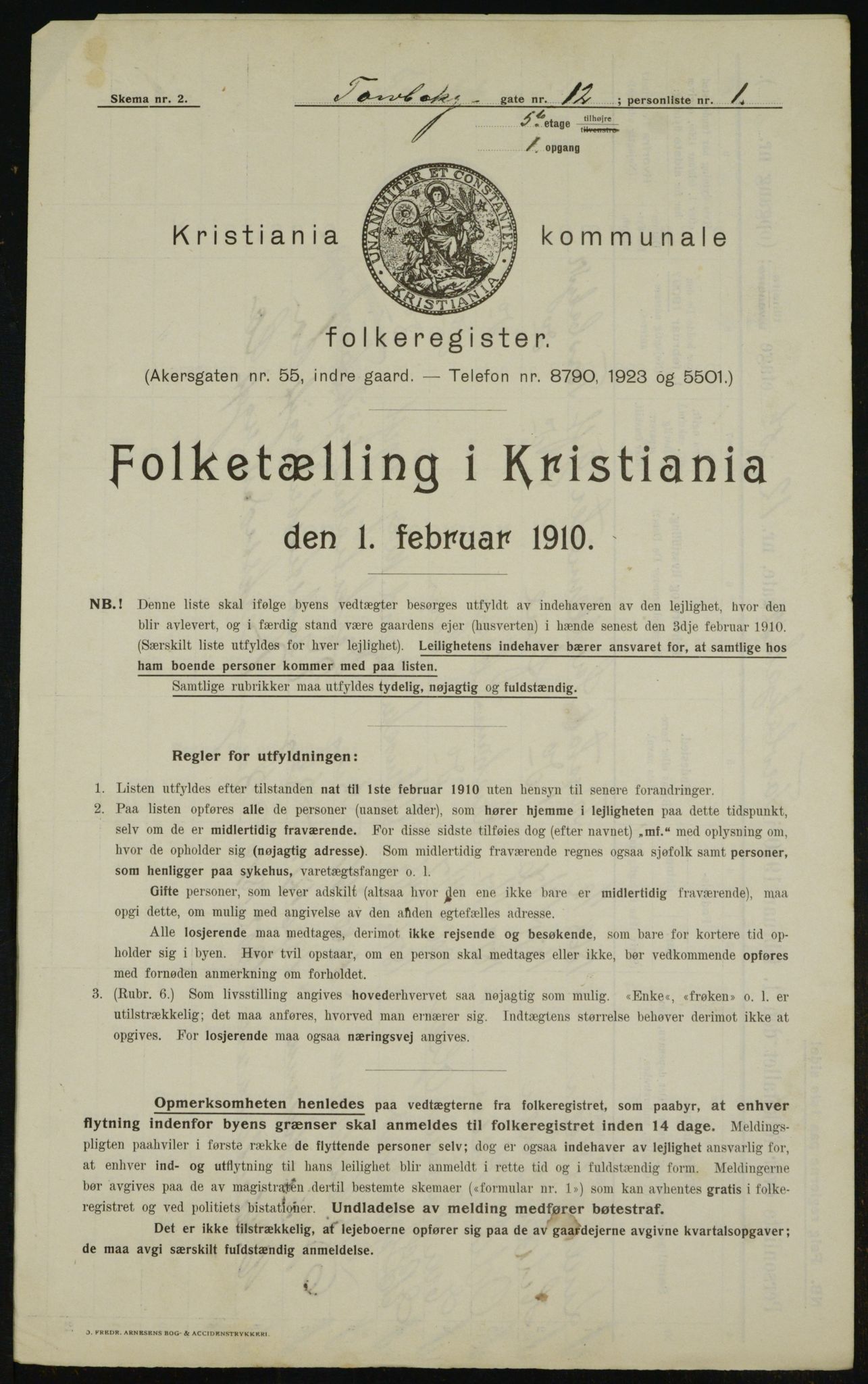 OBA, Municipal Census 1910 for Kristiania, 1910, p. 109288