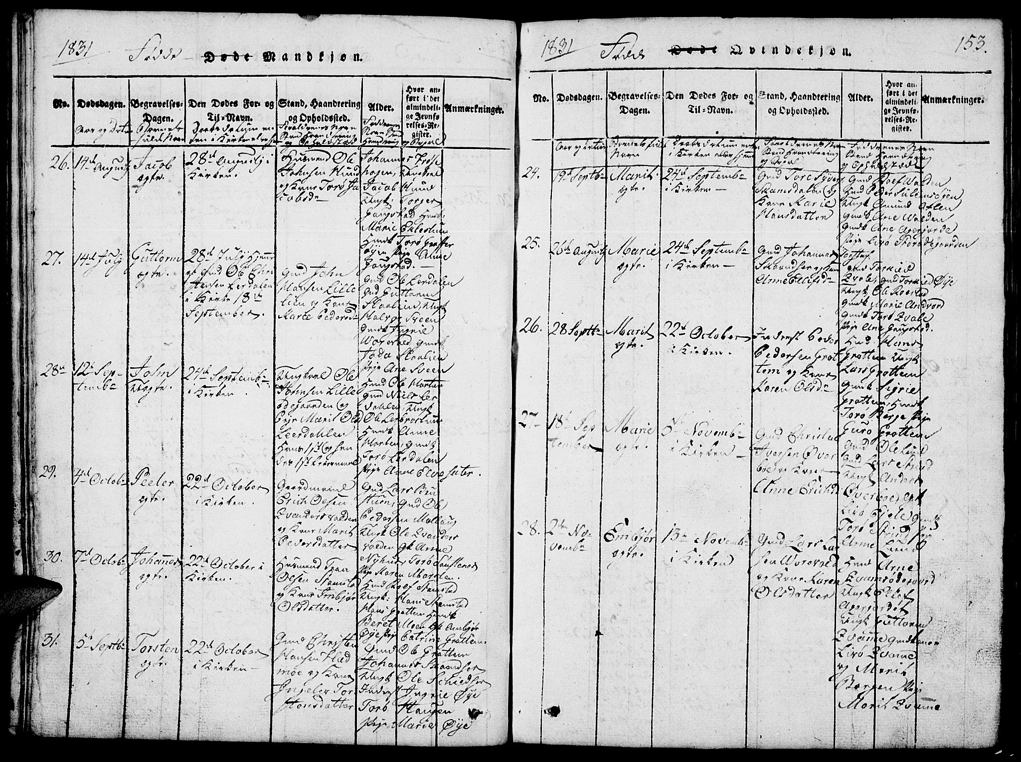 Lom prestekontor, SAH/PREST-070/L/L0001: Parish register (copy) no. 1, 1815-1836, p. 153