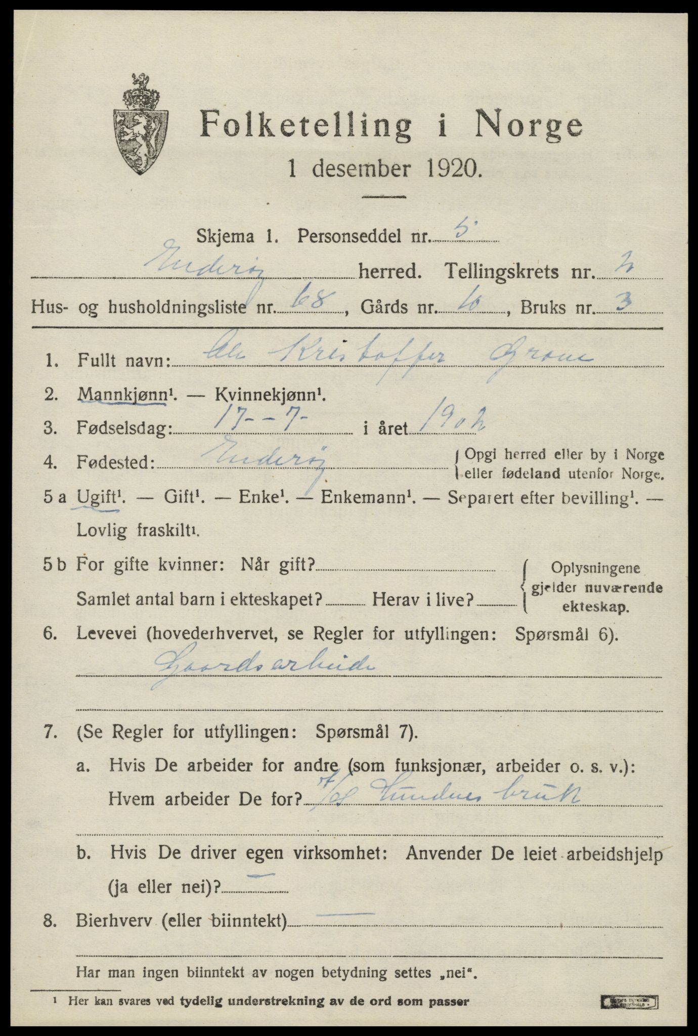 SAT, 1920 census for Inderøy, 1920, p. 2583