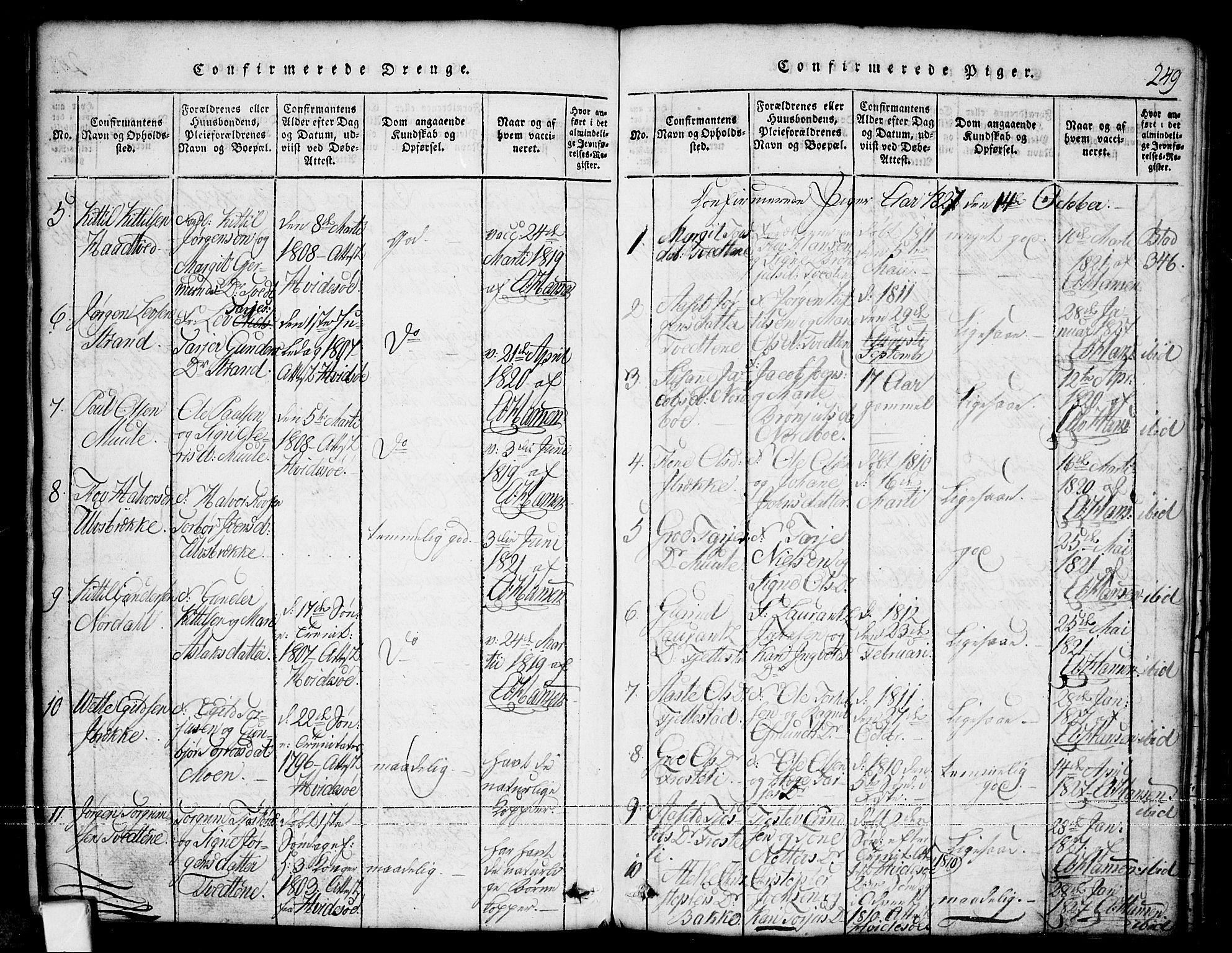 Nissedal kirkebøker, AV/SAKO-A-288/G/Ga/L0001: Parish register (copy) no. I 1, 1814-1860, p. 249