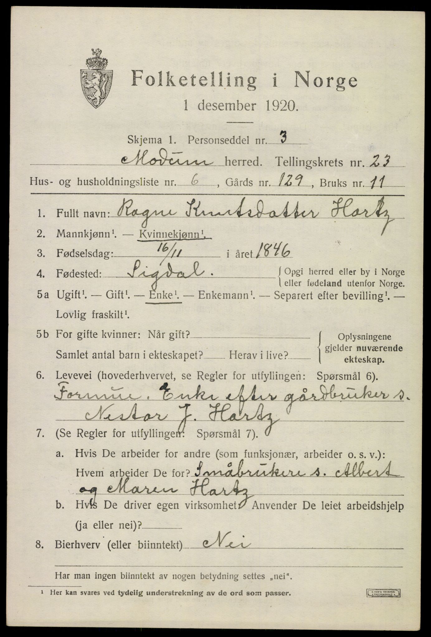 SAKO, 1920 census for Modum, 1920, p. 23451