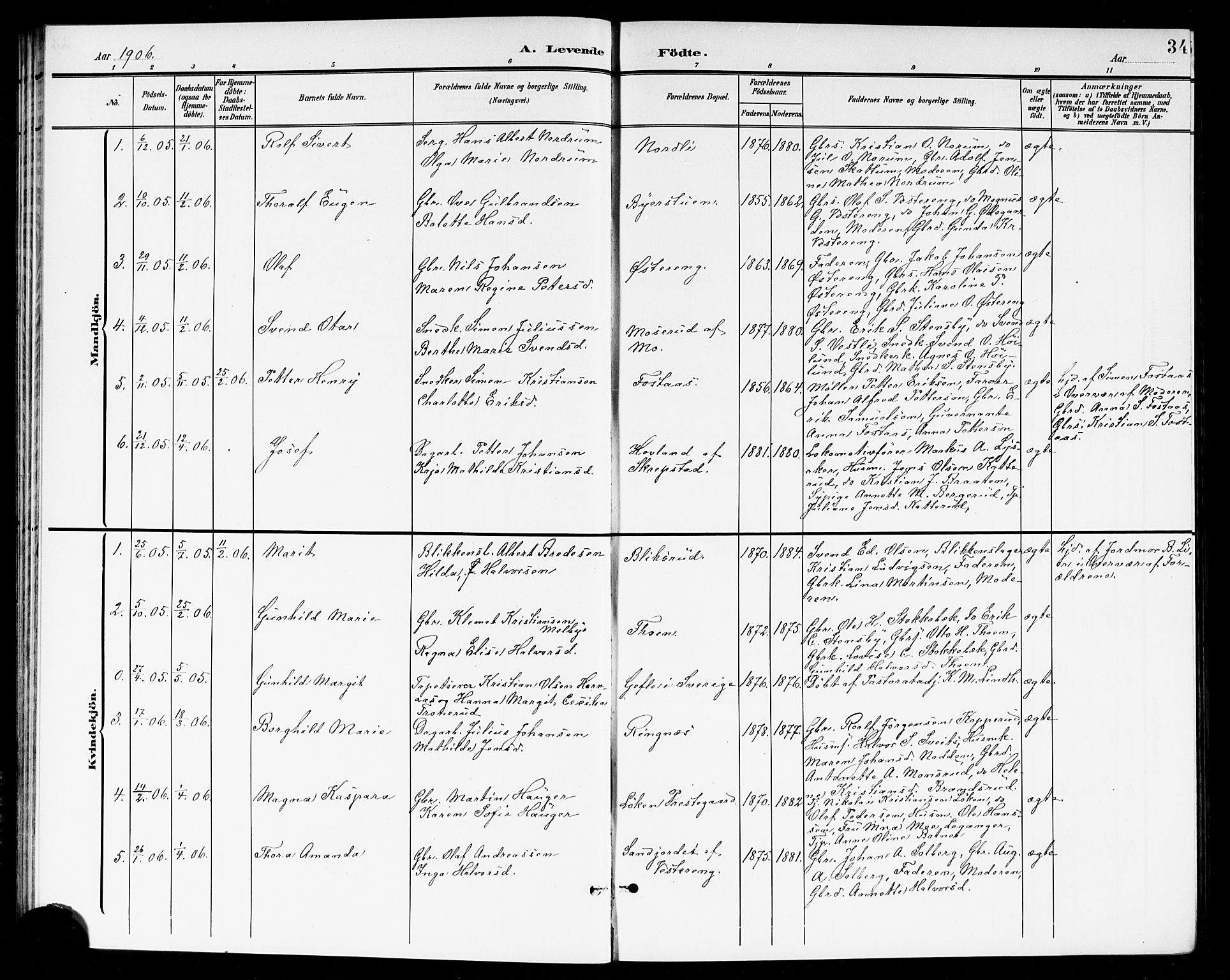 Høland prestekontor Kirkebøker, AV/SAO-A-10346a/G/Ga/L0007: Parish register (copy) no. I 7, 1902-1914, p. 34