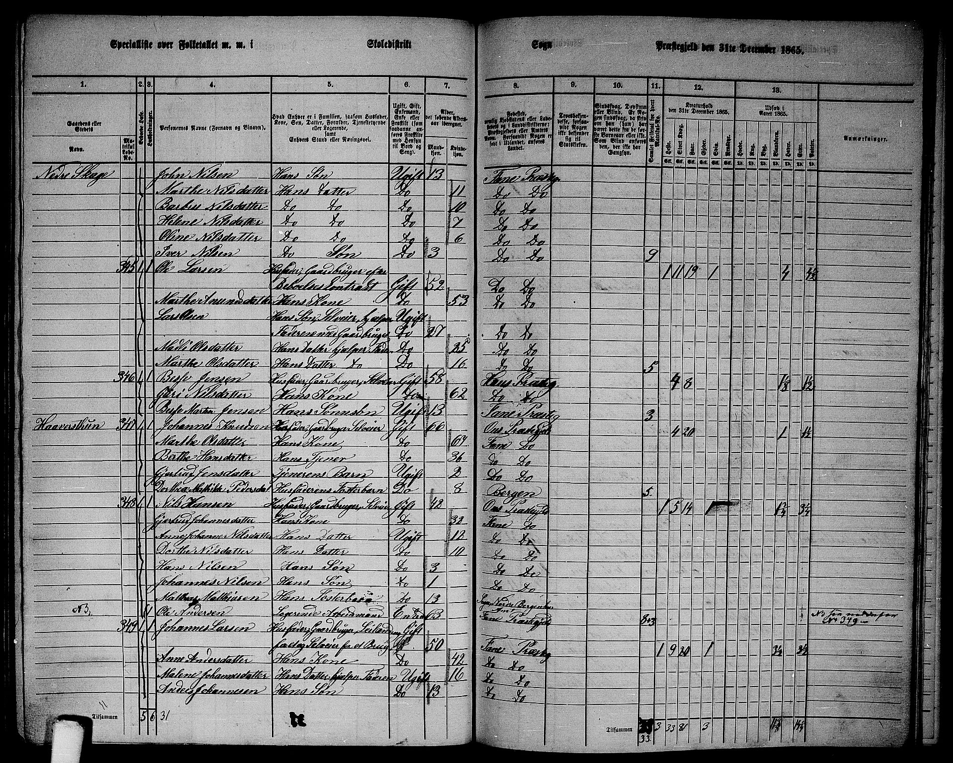 RA, 1865 census for Fana, 1865, p. 148