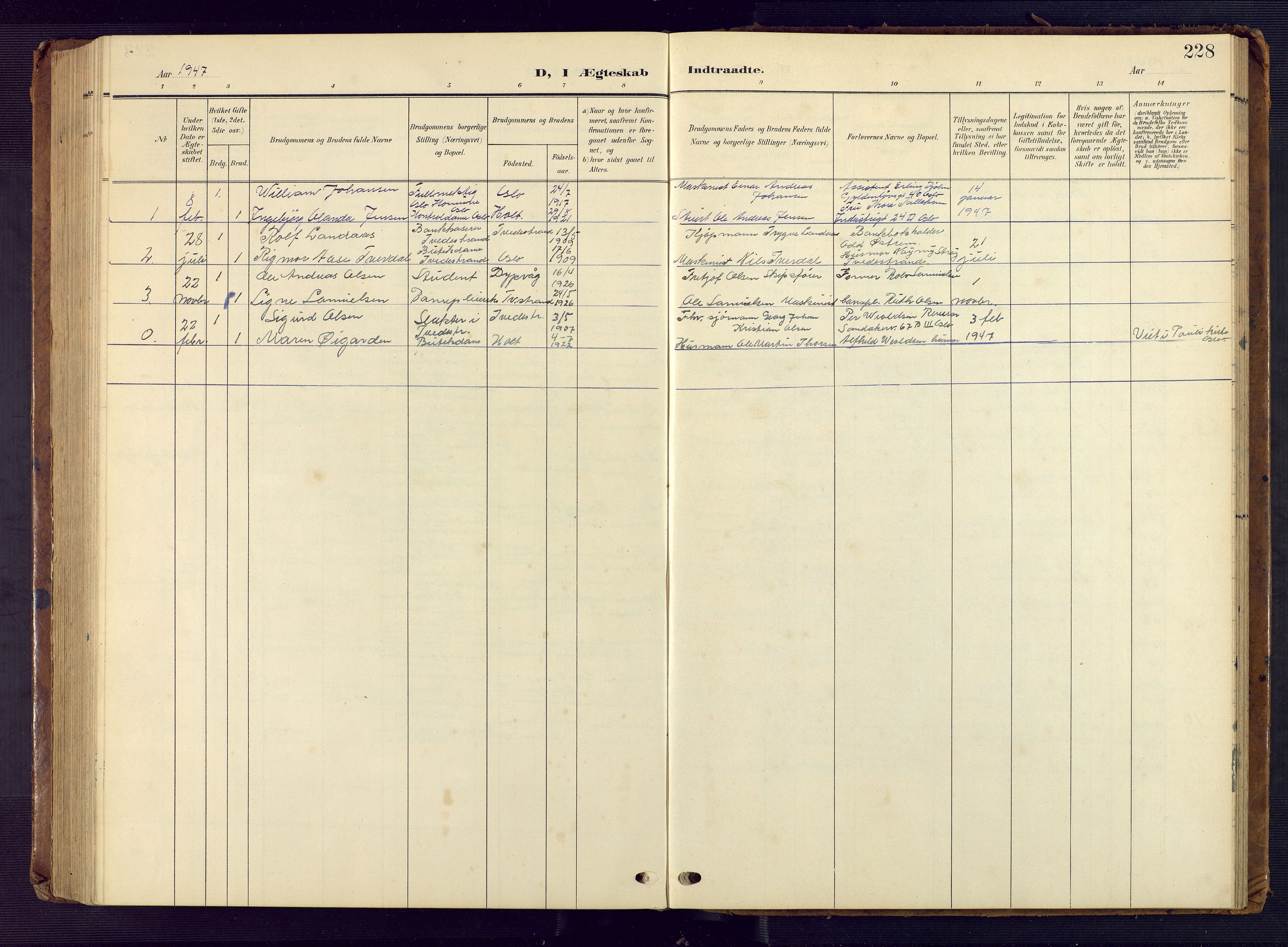 Tvedestrand sokneprestkontor, AV/SAK-1111-0042/F/Fb/L0001: Parish register (copy) no. B 1, 1902-1956, p. 228