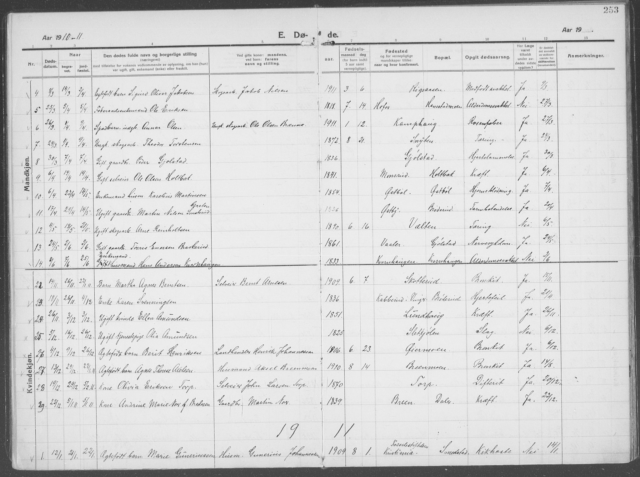 Brandval prestekontor, AV/SAH-PREST-034/H/Ha/Haa/L0004: Parish register (official) no. 4, 1910-1924, p. 253