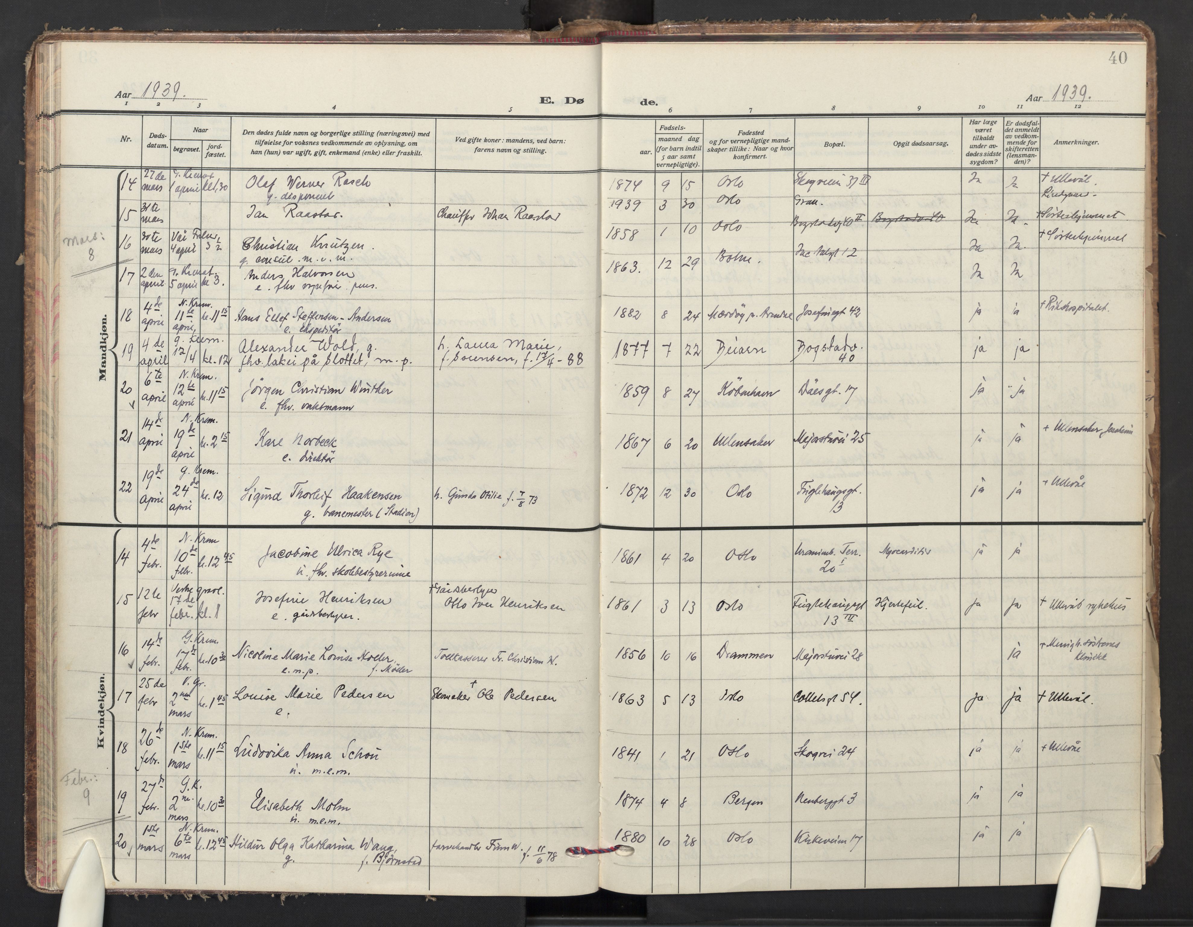 Uranienborg prestekontor Kirkebøker, AV/SAO-A-10877/F/Fa/L0018: Parish register (official) no. I 18, 1936-1948, p. 40