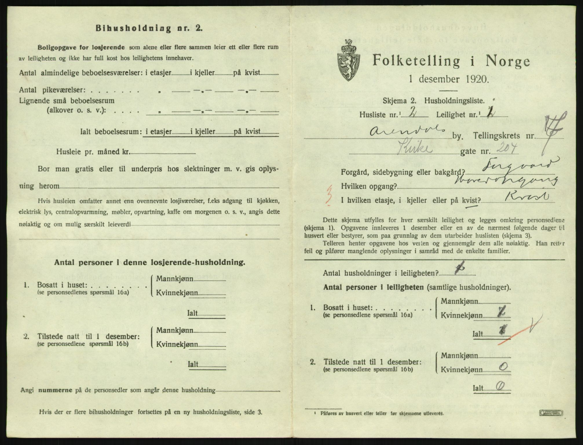 SAK, 1920 census for Arendal, 1920, p. 5400