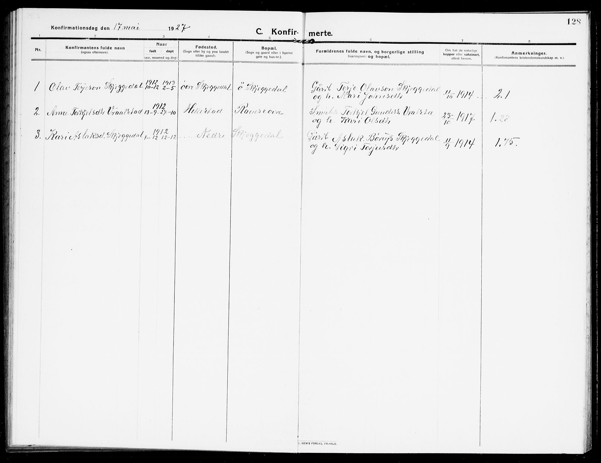 Åmli sokneprestkontor, AV/SAK-1111-0050/F/Fb/Fbb/L0003: Parish register (copy) no. B 3, 1906-1941, p. 128