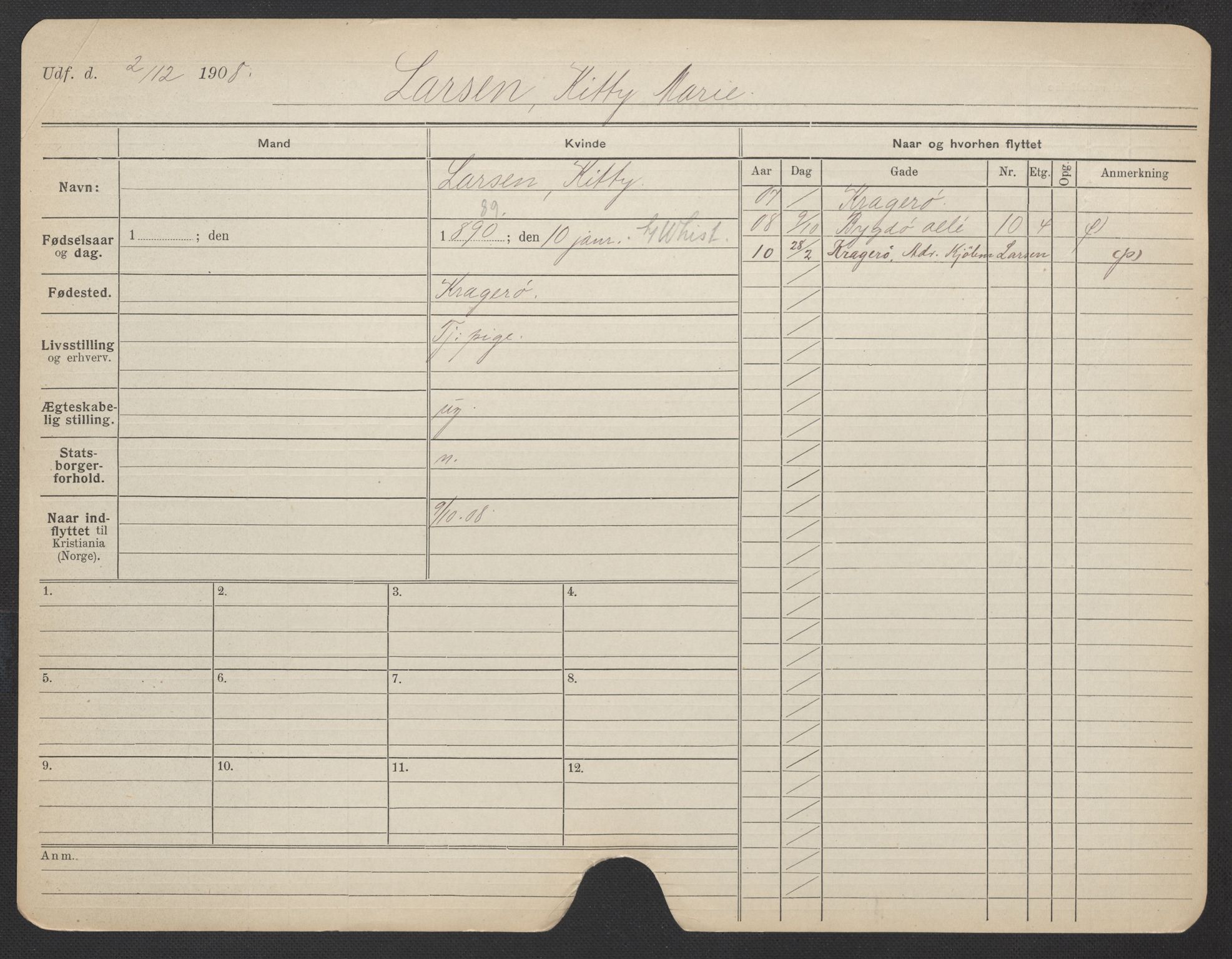 Oslo folkeregister, Registerkort, AV/SAO-A-11715/F/Fa/Fac/L0019: Kvinner, 1906-1914, p. 1008a