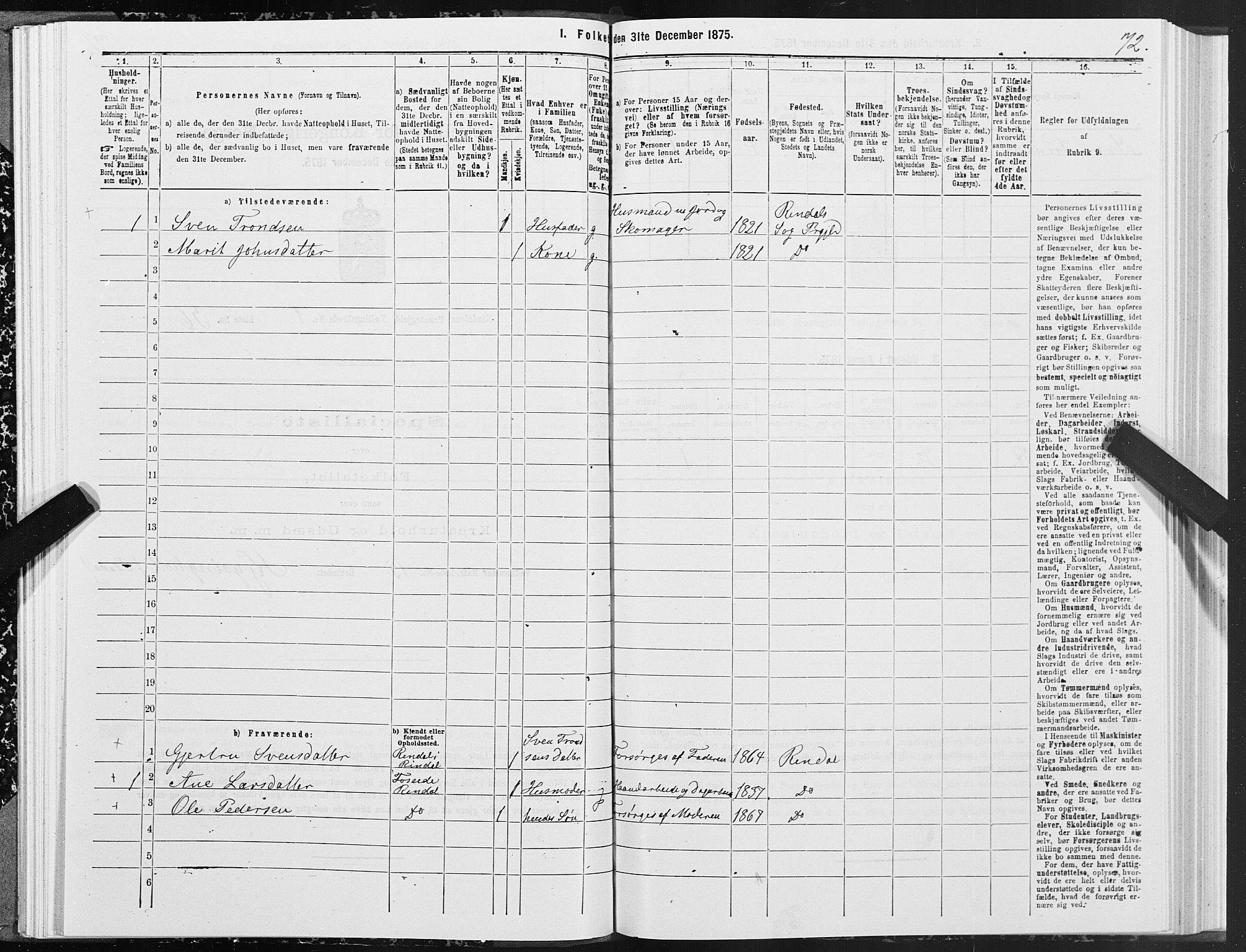 SAT, 1875 census for 1567P Rindal, 1875, p. 1072