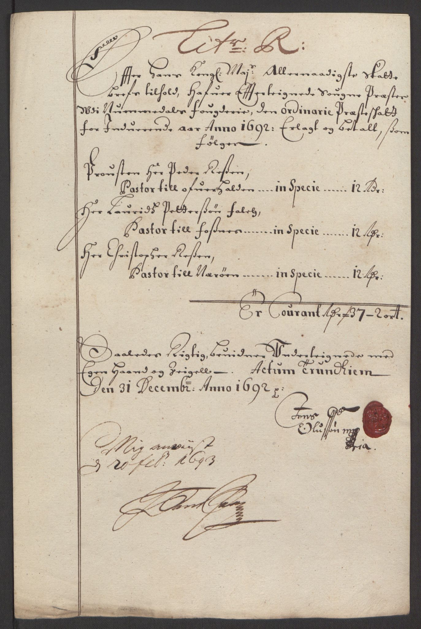 Rentekammeret inntil 1814, Reviderte regnskaper, Fogderegnskap, RA/EA-4092/R64/L4424: Fogderegnskap Namdal, 1692-1695, p. 113