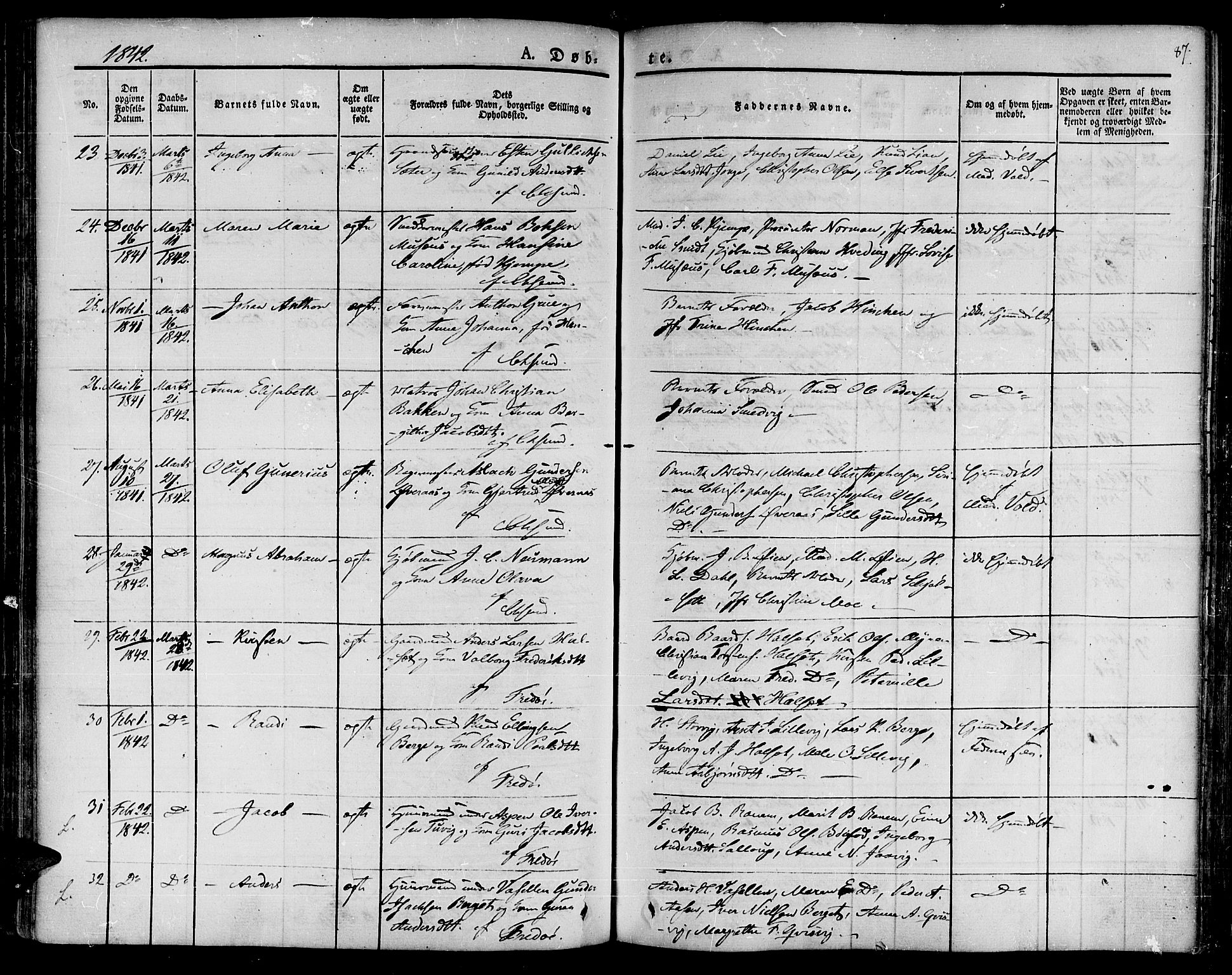 Ministerialprotokoller, klokkerbøker og fødselsregistre - Møre og Romsdal, SAT/A-1454/572/L0843: Parish register (official) no. 572A06, 1832-1842, p. 87