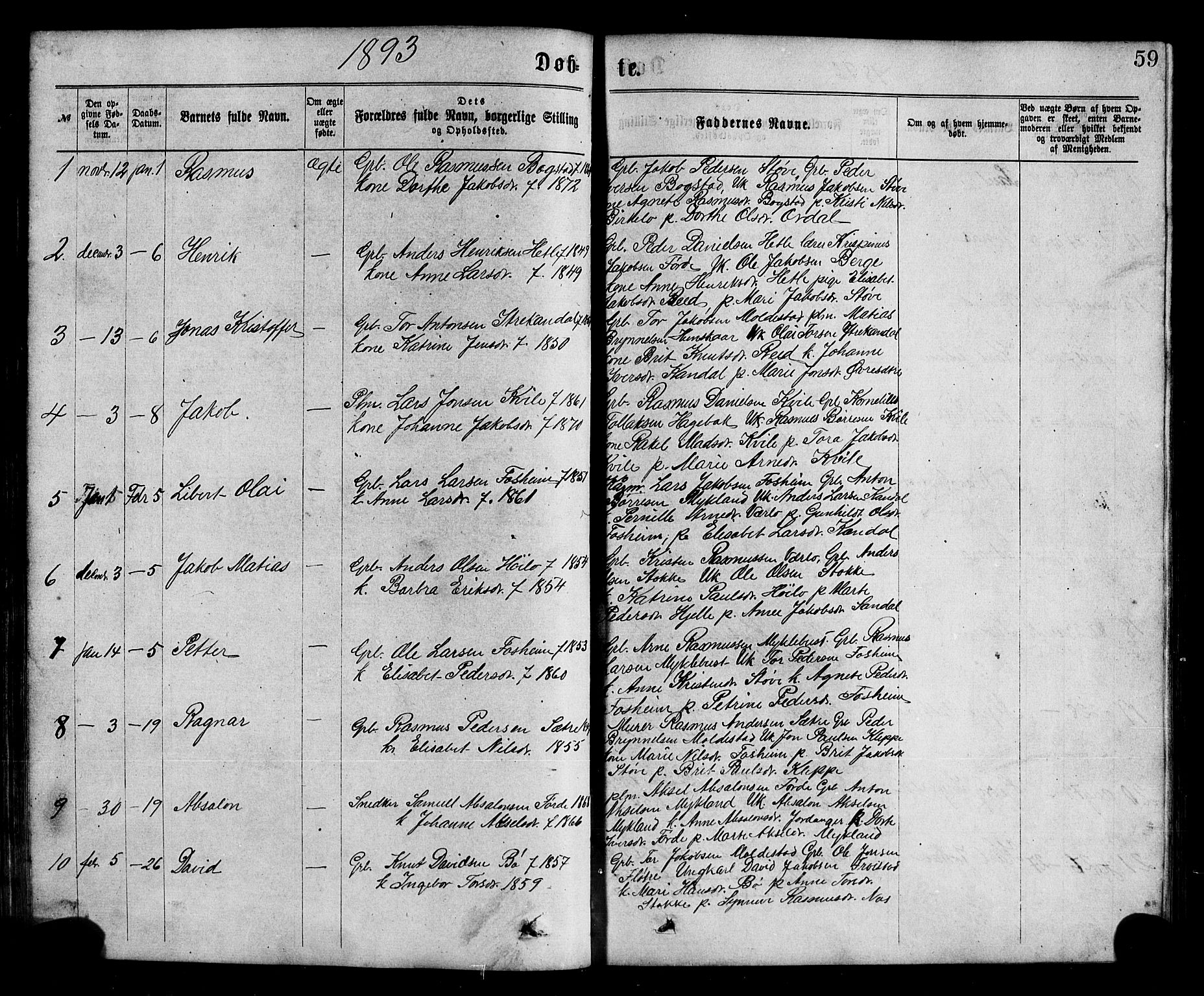 Gloppen sokneprestembete, SAB/A-80101/H/Hab/Habc/L0001: Parish register (copy) no. C 1, 1872-1896, p. 59