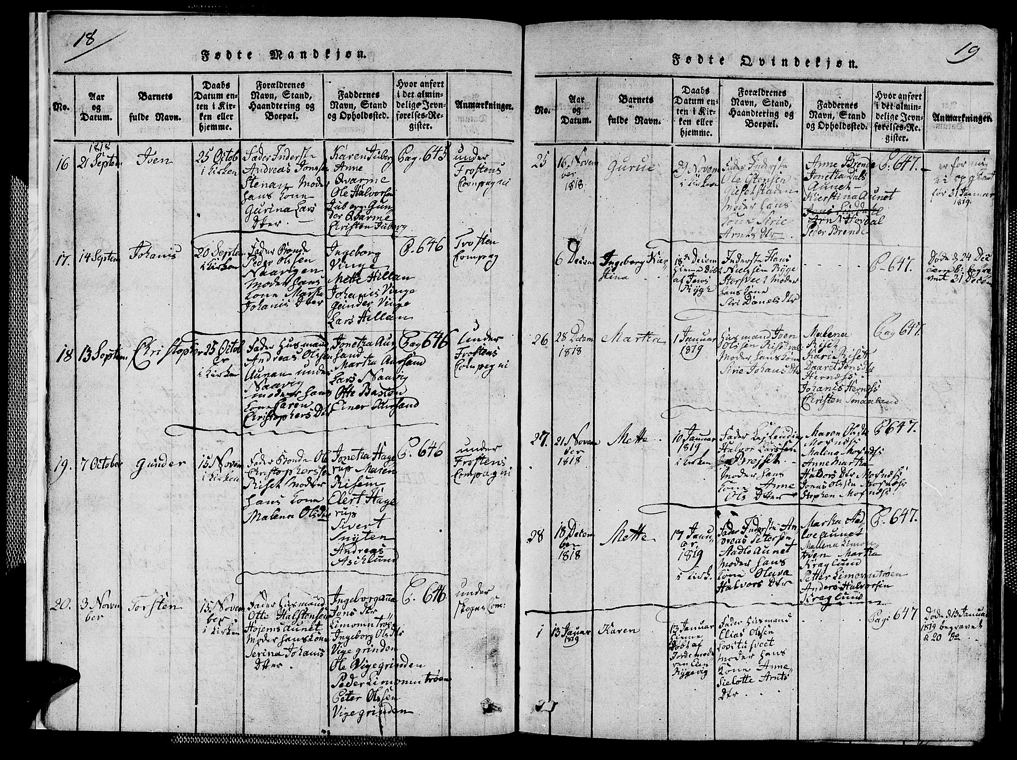 Ministerialprotokoller, klokkerbøker og fødselsregistre - Nord-Trøndelag, SAT/A-1458/713/L0124: Parish register (copy) no. 713C01, 1817-1827, p. 18-19