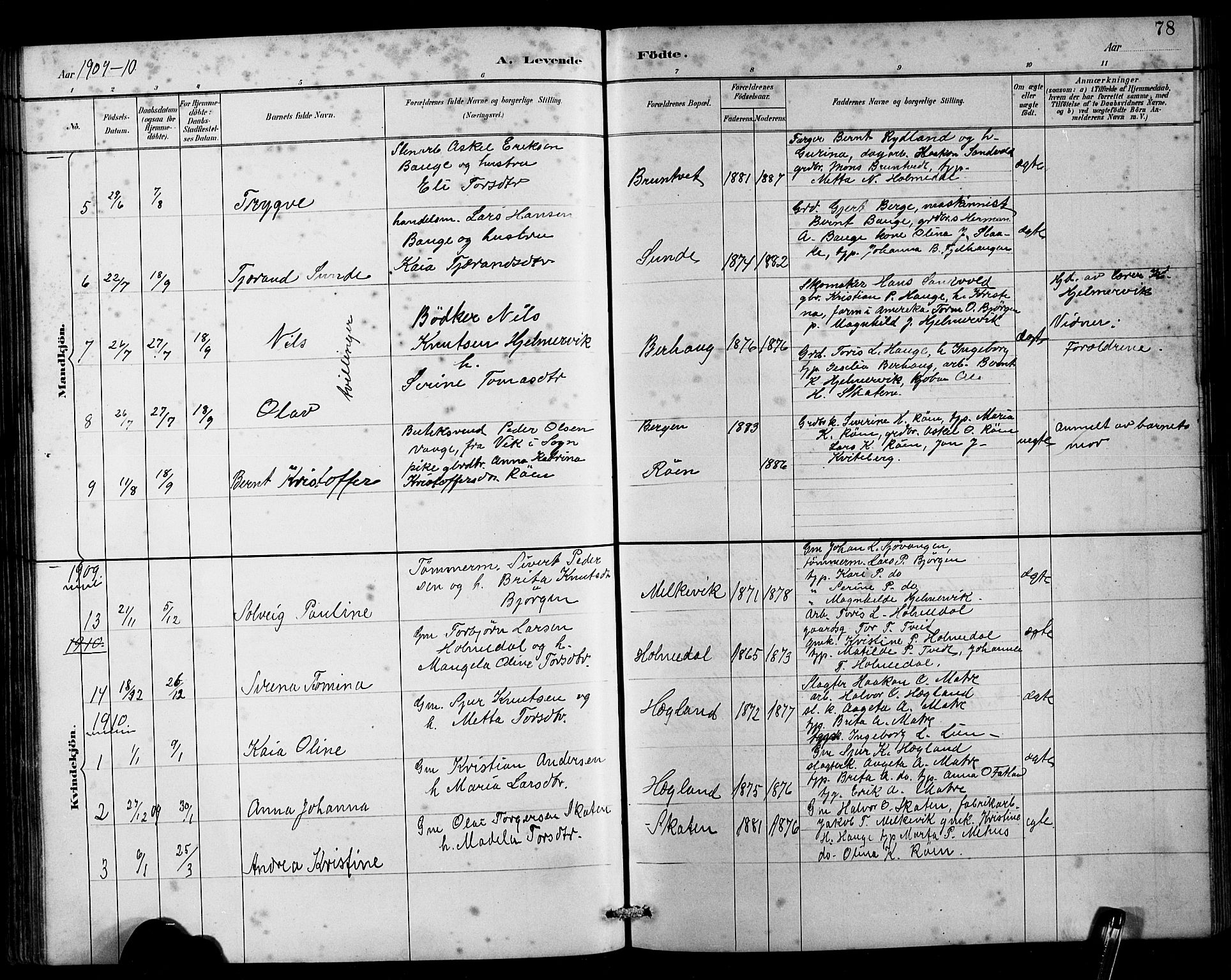 Husnes Sokneprestembete, SAB/A-75901/H/Hab: Parish register (copy) no. B 2, 1884-1914, p. 78