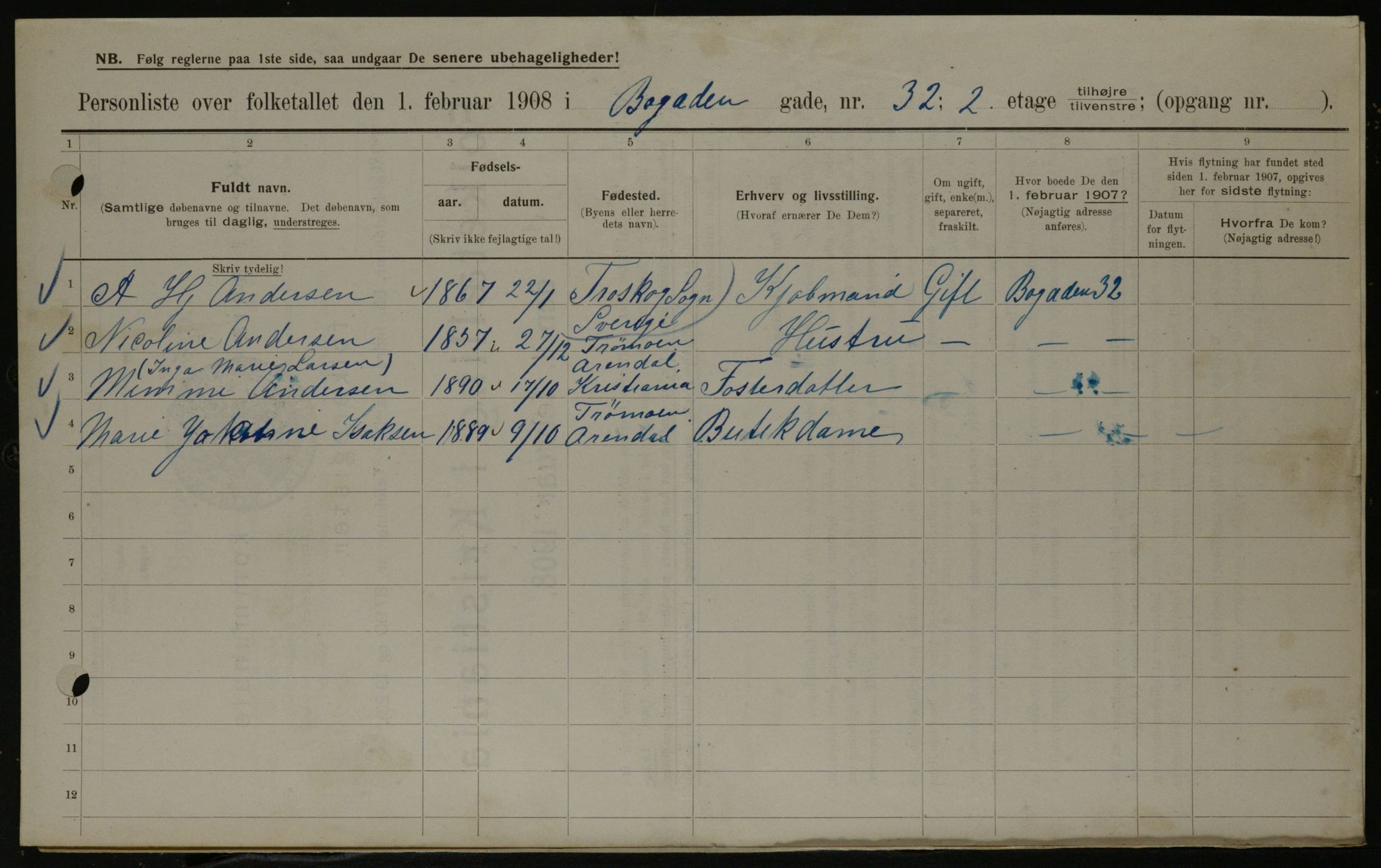 OBA, Municipal Census 1908 for Kristiania, 1908, p. 10686