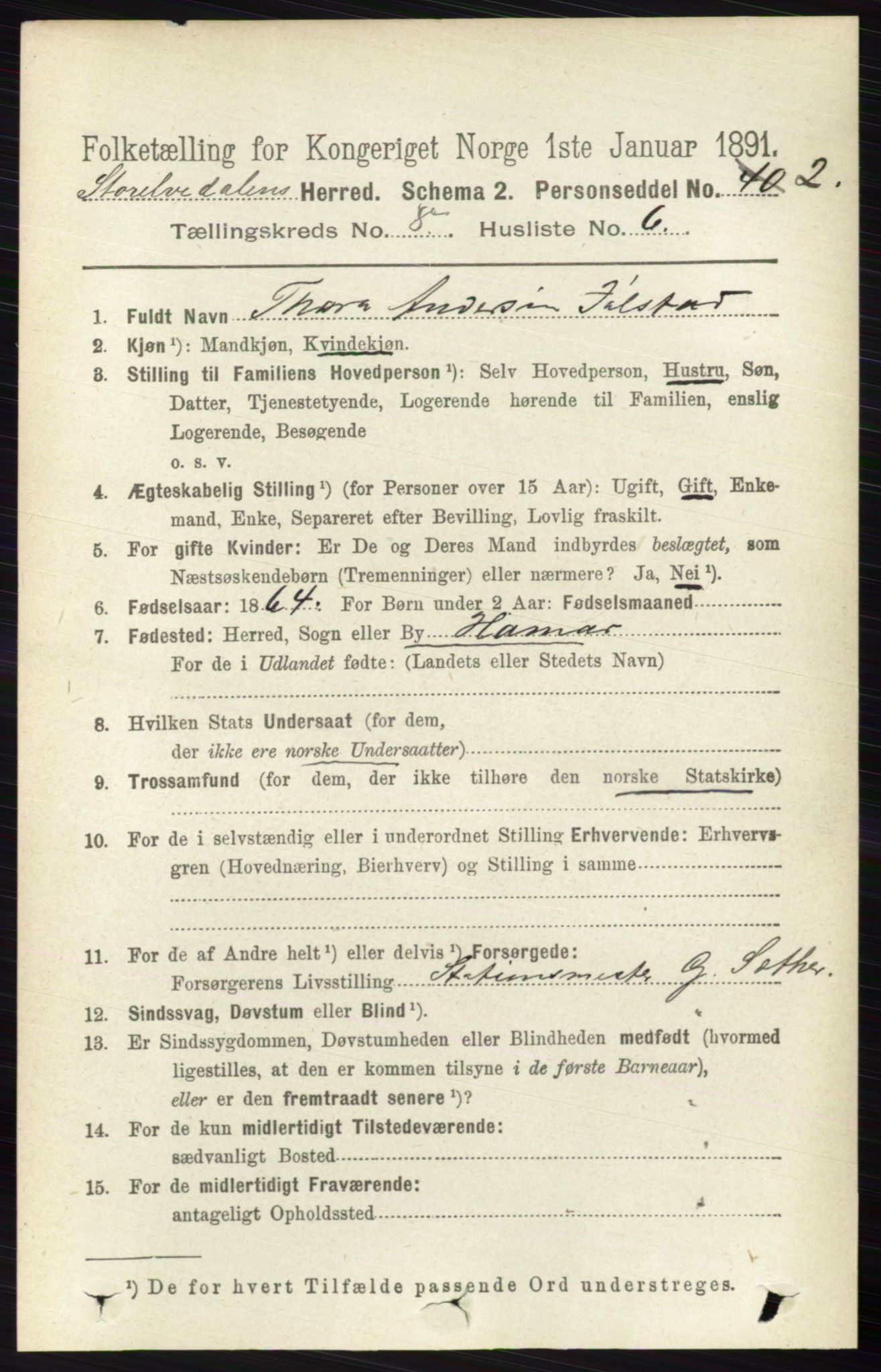 RA, 1891 census for 0430 Stor-Elvdal, 1891, p. 3482