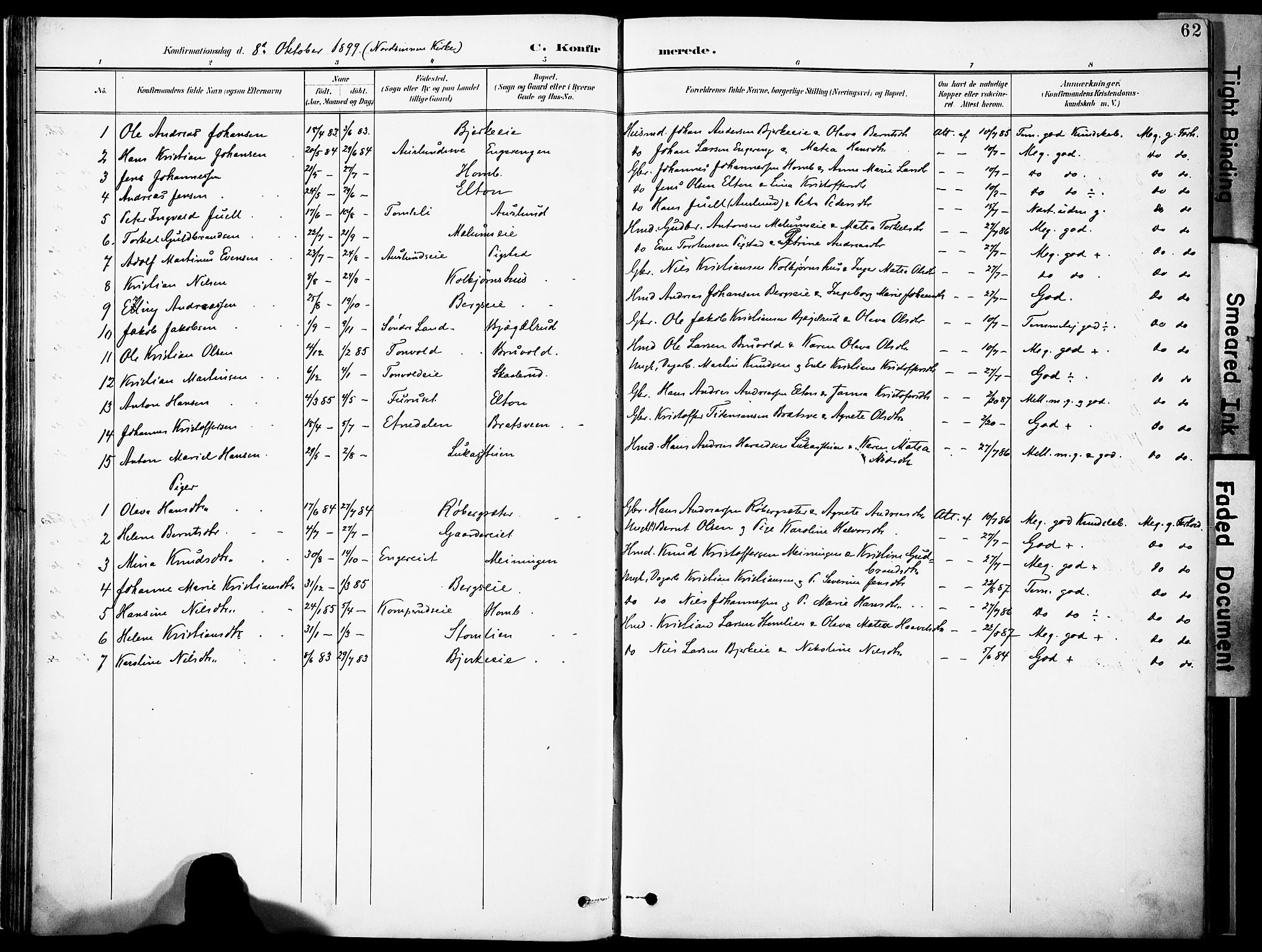 Nordre Land prestekontor, AV/SAH-PREST-124/H/Ha/Haa/L0006: Parish register (official) no. 6, 1897-1914, p. 62