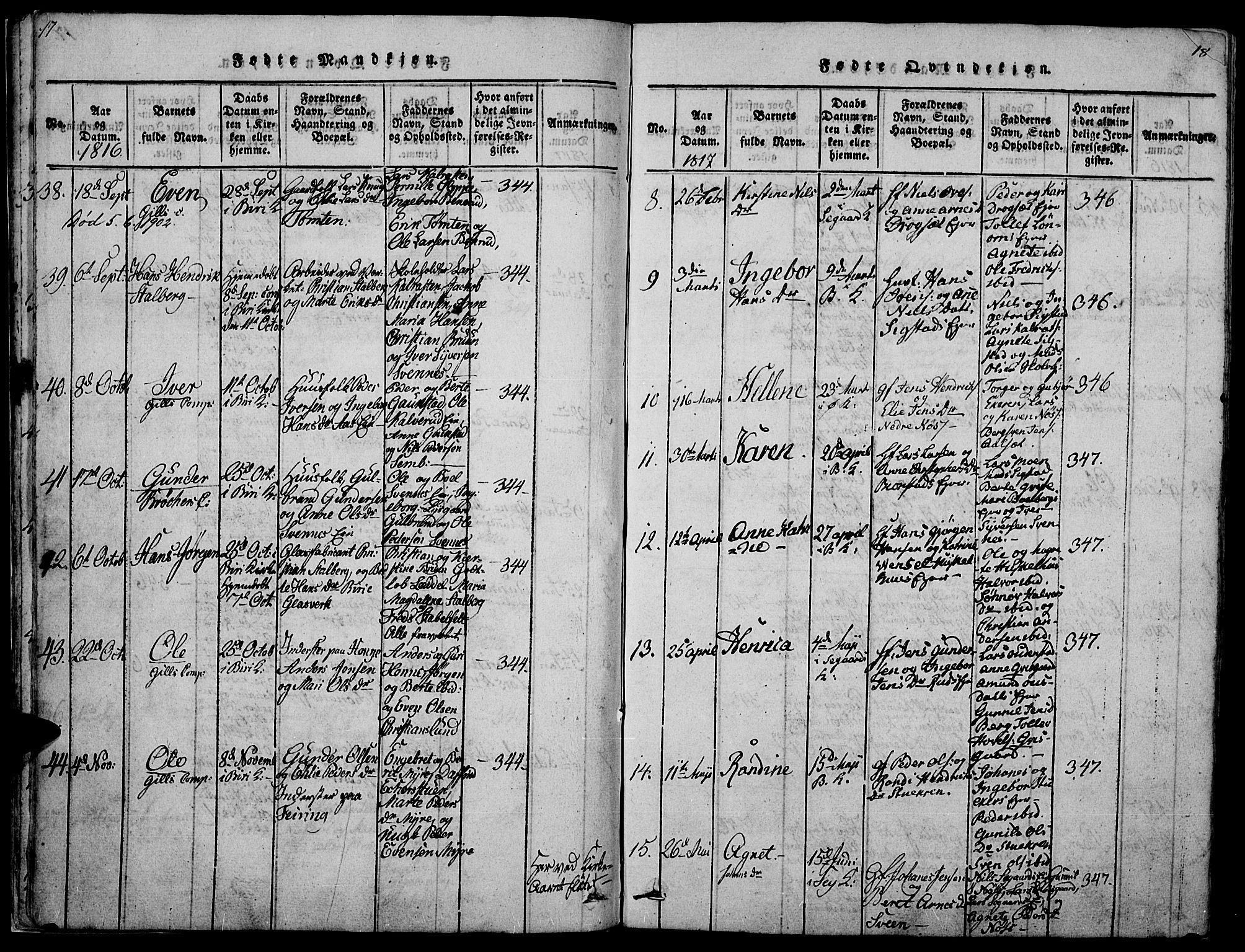 Biri prestekontor, AV/SAH-PREST-096/H/Ha/Haa/L0003: Parish register (official) no. 3, 1814-1828, p. 18