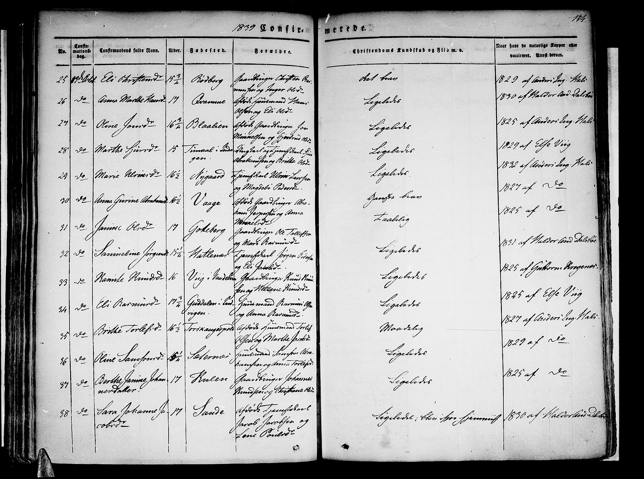 Selje sokneprestembete, SAB/A-99938/H/Ha/Haa/Haaa: Parish register (official) no. A 9, 1829-1844, p. 134