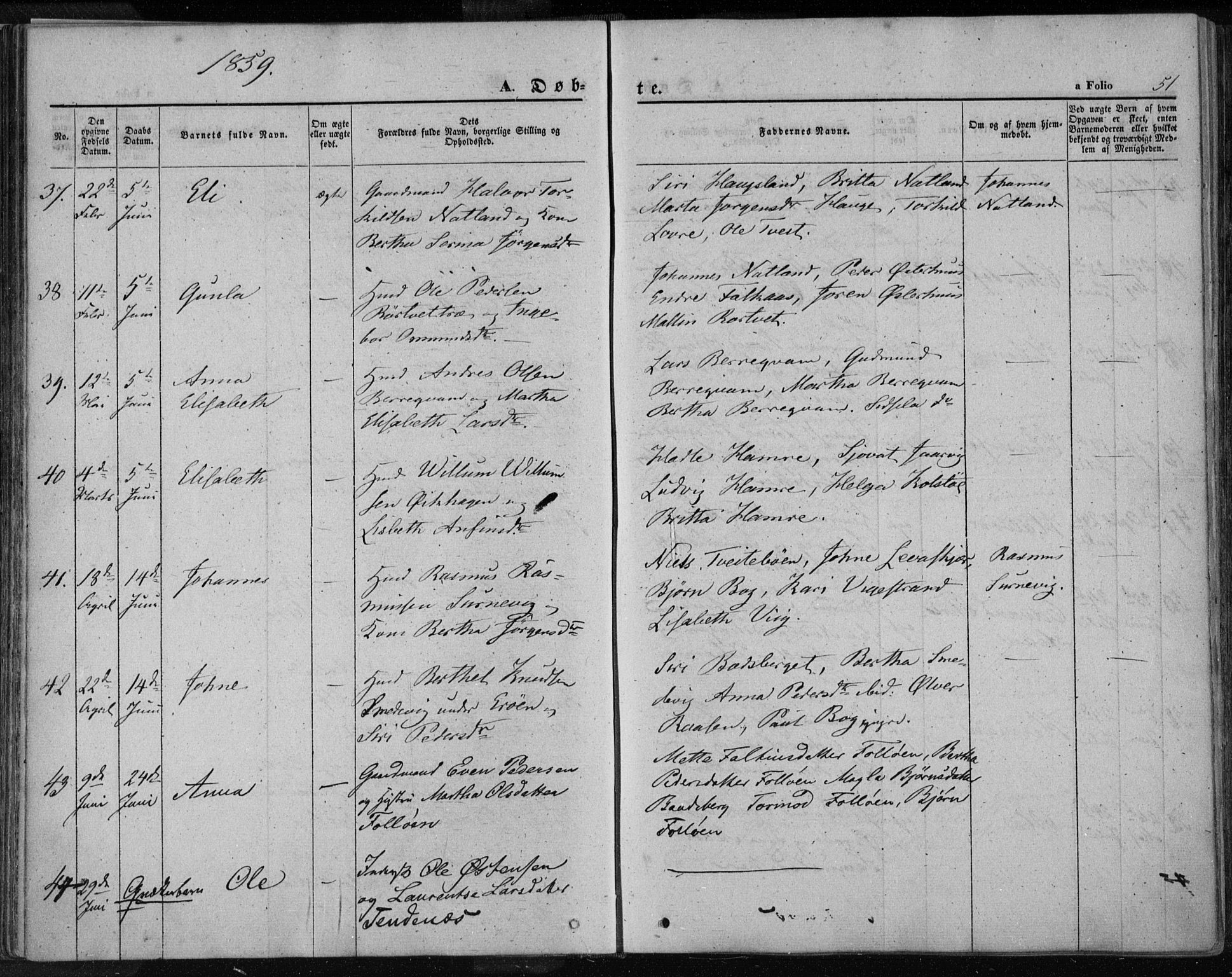 Jelsa sokneprestkontor, AV/SAST-A-101842/01/IV: Parish register (official) no. A 7, 1854-1866, p. 51