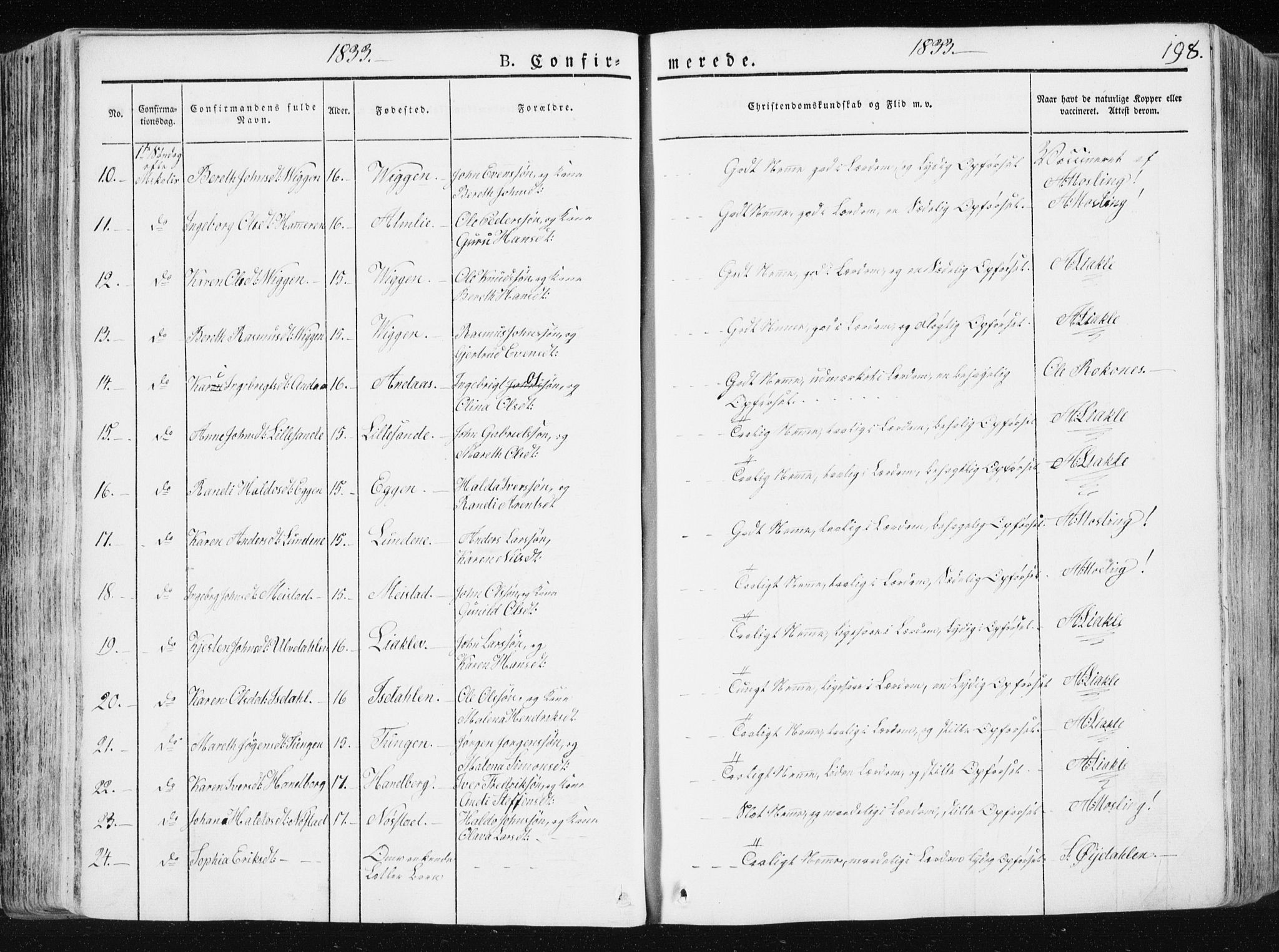 Ministerialprotokoller, klokkerbøker og fødselsregistre - Sør-Trøndelag, AV/SAT-A-1456/665/L0771: Parish register (official) no. 665A06, 1830-1856, p. 198