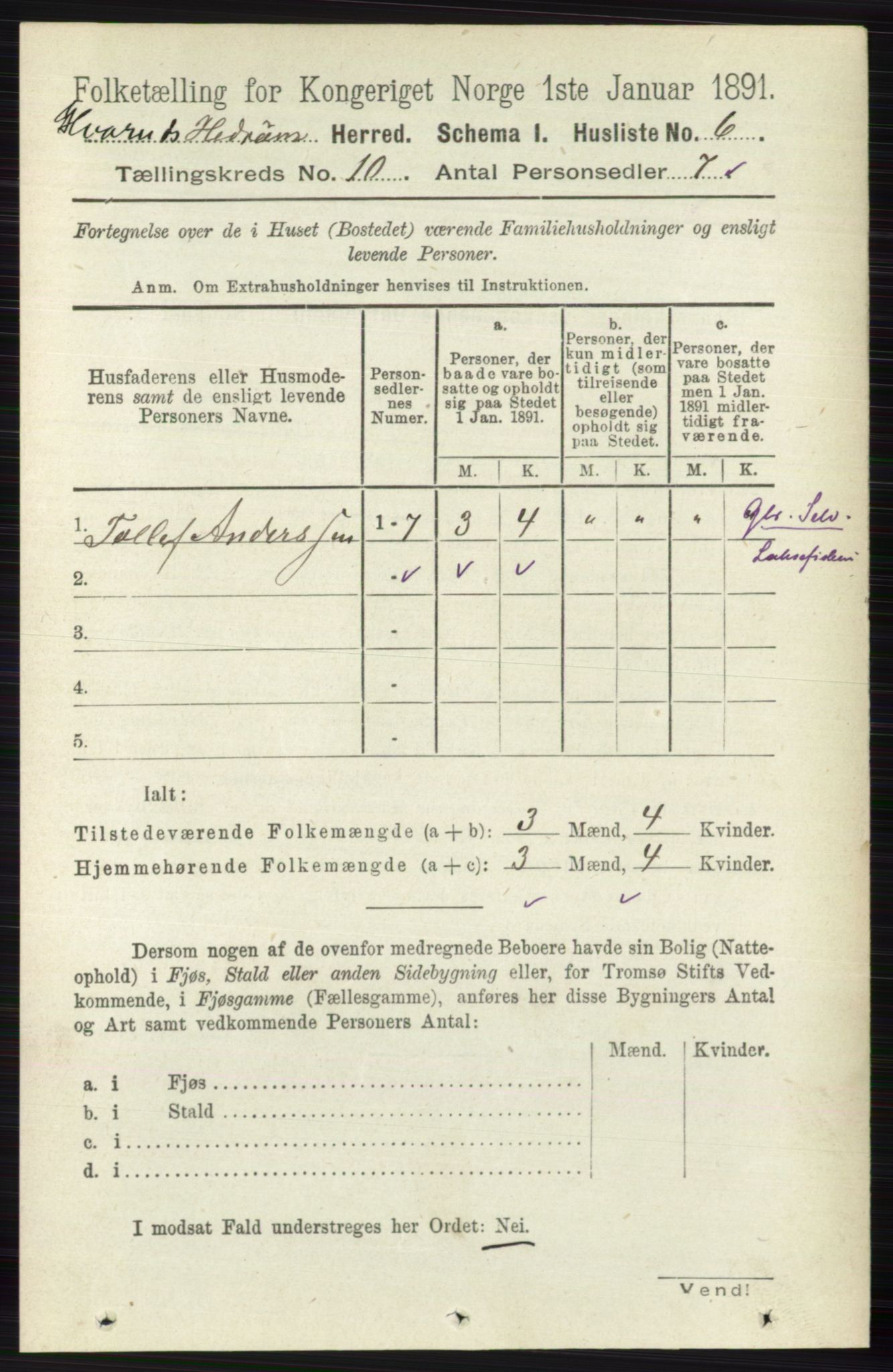 RA, 1891 census for 0727 Hedrum, 1891, p. 4328