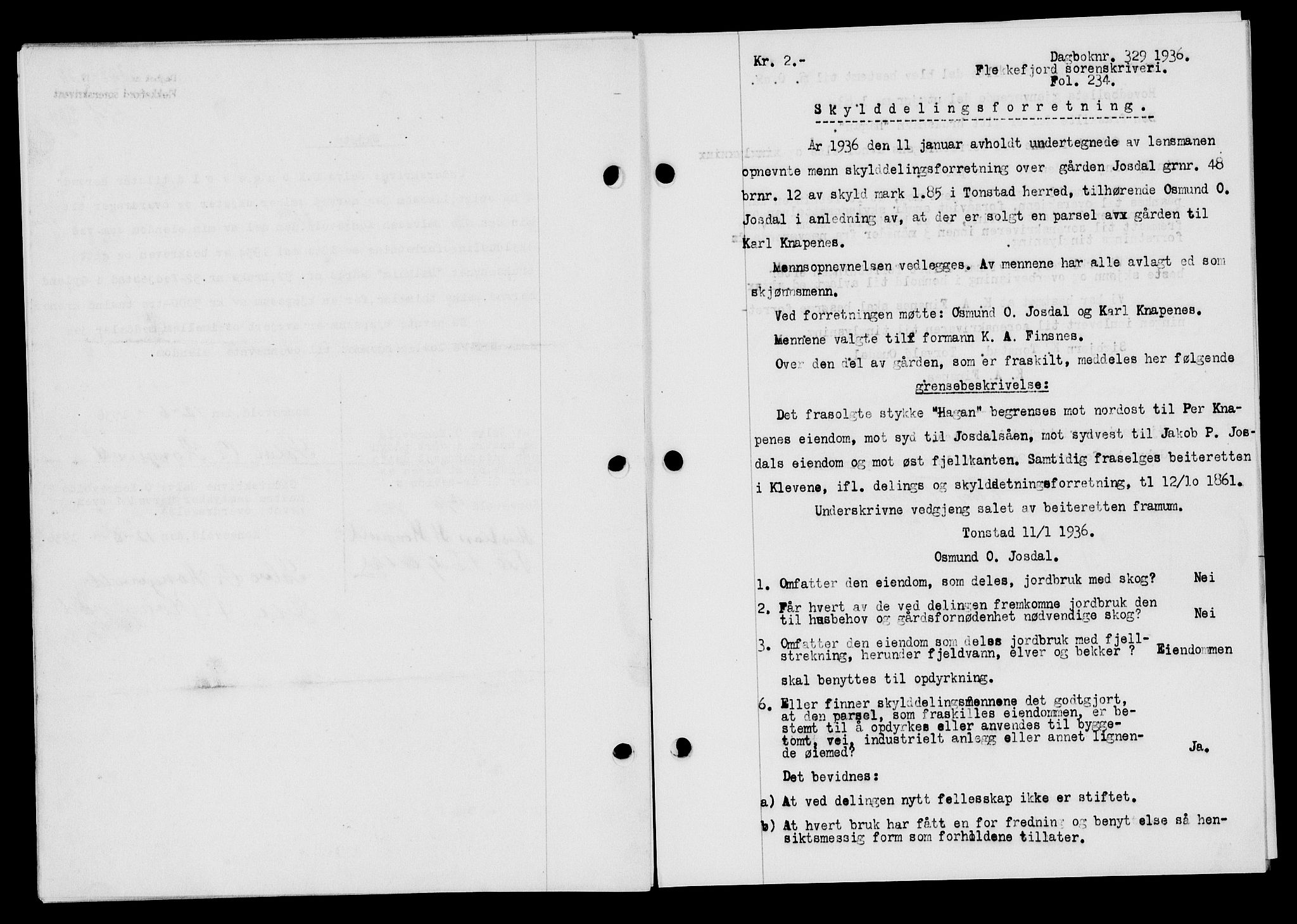 Flekkefjord sorenskriveri, SAK/1221-0001/G/Gb/Gba/L0053: Mortgage book no. A-1, 1936-1937, Diary no: : 329/1936