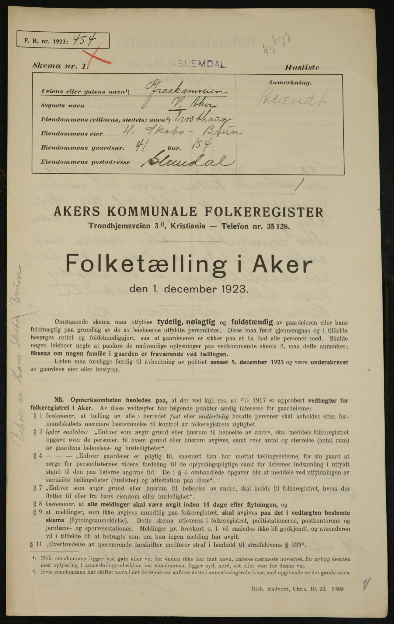 , Municipal Census 1923 for Aker, 1923, p. 10210