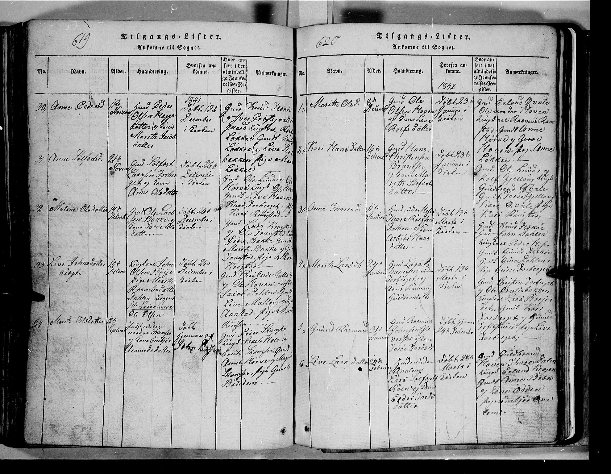 Lom prestekontor, SAH/PREST-070/L/L0003: Parish register (copy) no. 3, 1815-1844, p. 619-620