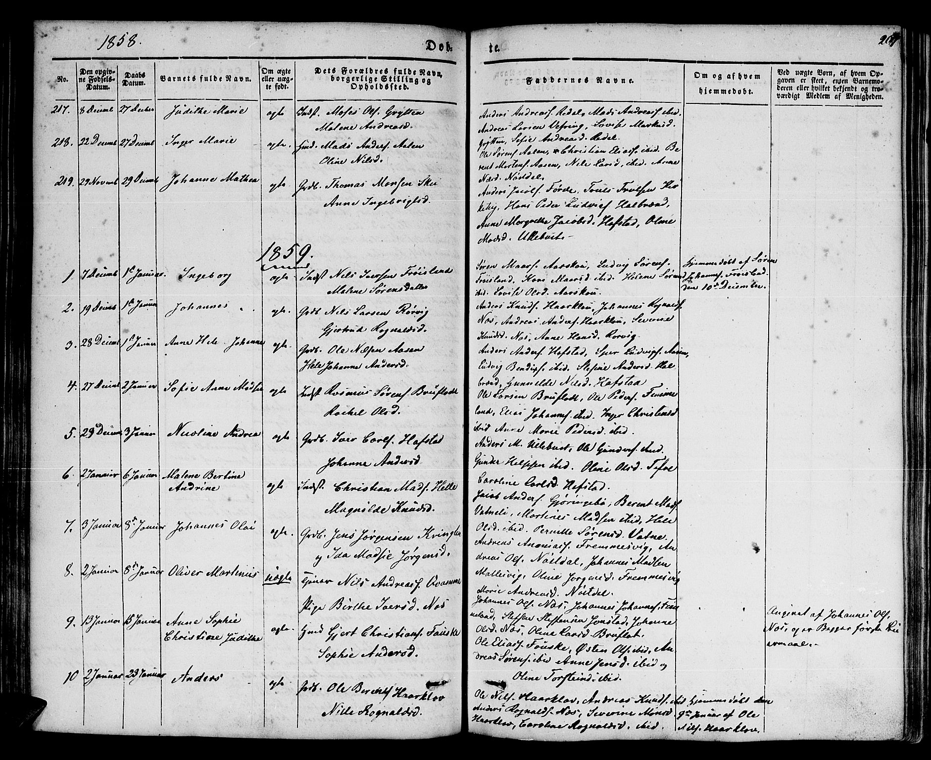 Førde sokneprestembete, SAB/A-79901/H/Haa/Haaa/L0007: Parish register (official) no. A 7, 1843-1860, p. 207