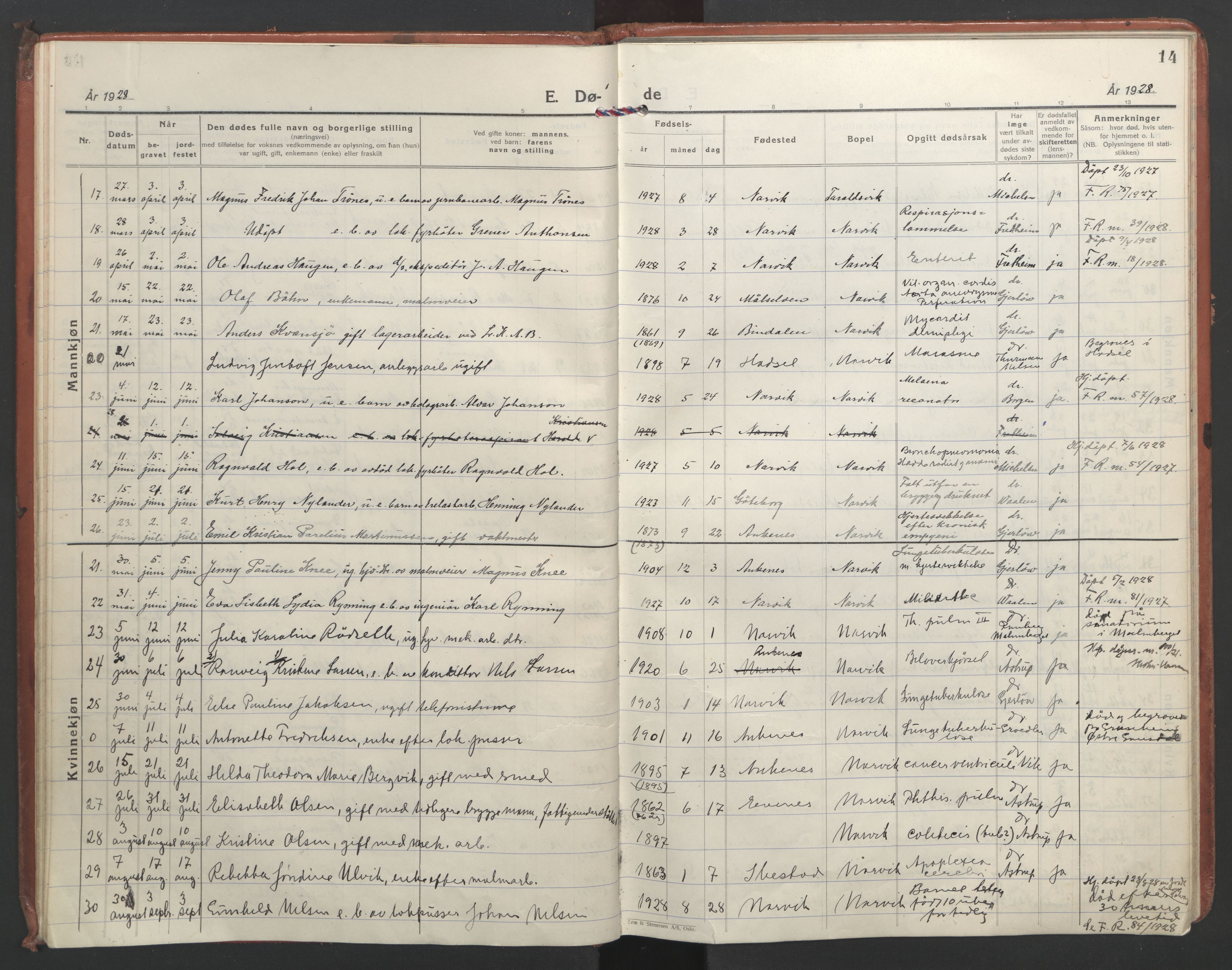 Ministerialprotokoller, klokkerbøker og fødselsregistre - Nordland, AV/SAT-A-1459/871/L1005: Parish register (official) no. 871A21, 1926-1940, p. 14
