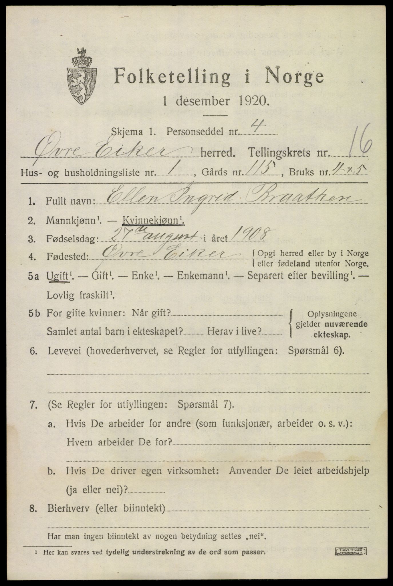 SAKO, 1920 census for Øvre Eiker, 1920, p. 20992