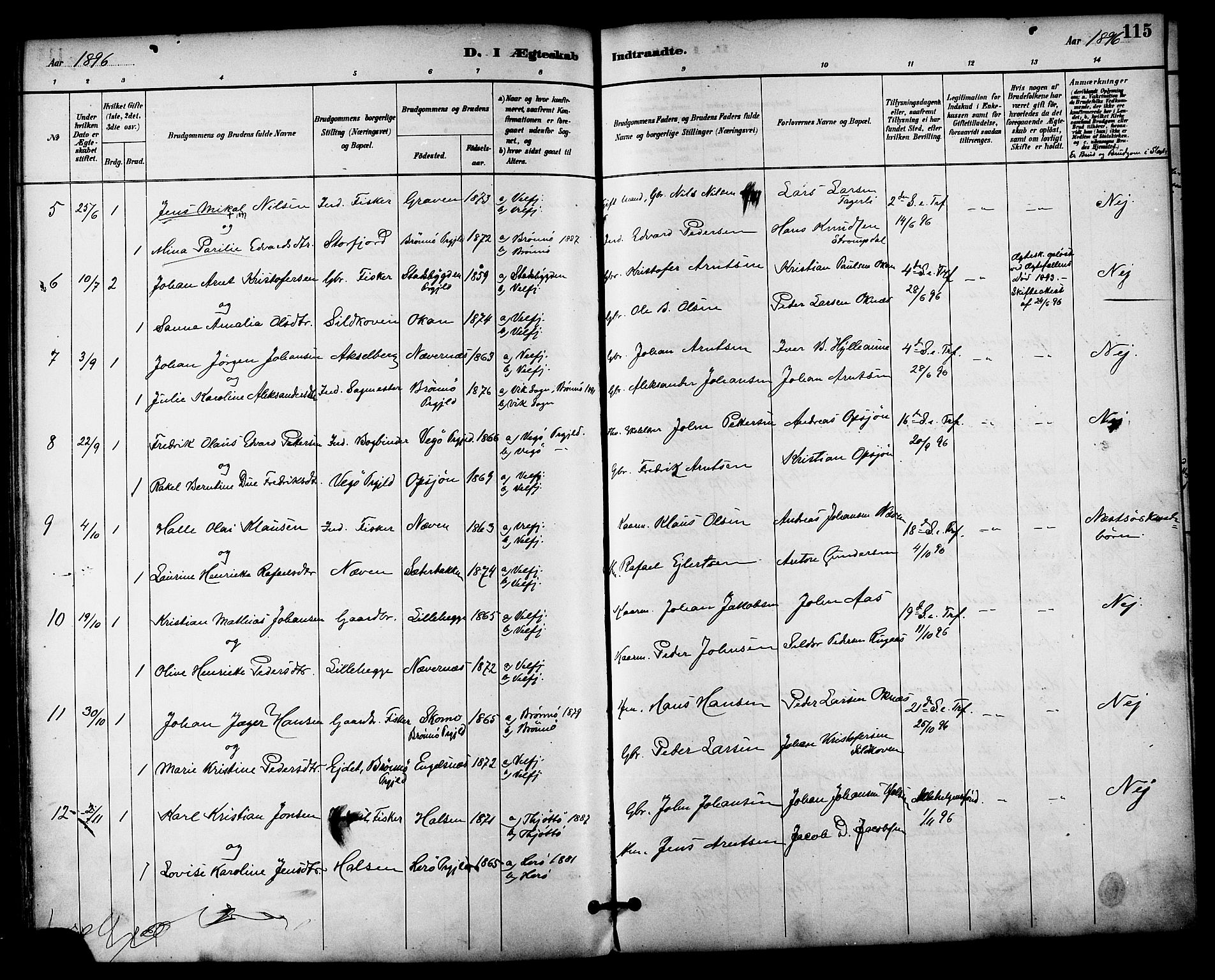 Ministerialprotokoller, klokkerbøker og fødselsregistre - Nordland, AV/SAT-A-1459/814/L0226: Parish register (official) no. 814A07, 1886-1898, p. 115