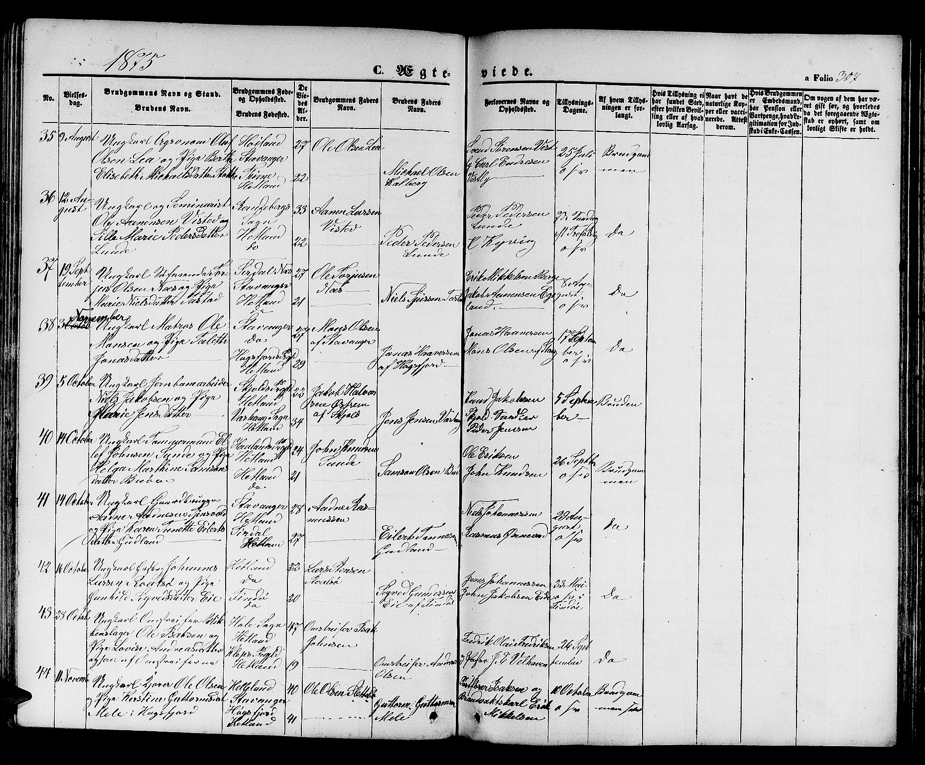 Hetland sokneprestkontor, SAST/A-101826/30/30BB/L0003: Parish register (copy) no. B 3, 1863-1877, p. 307