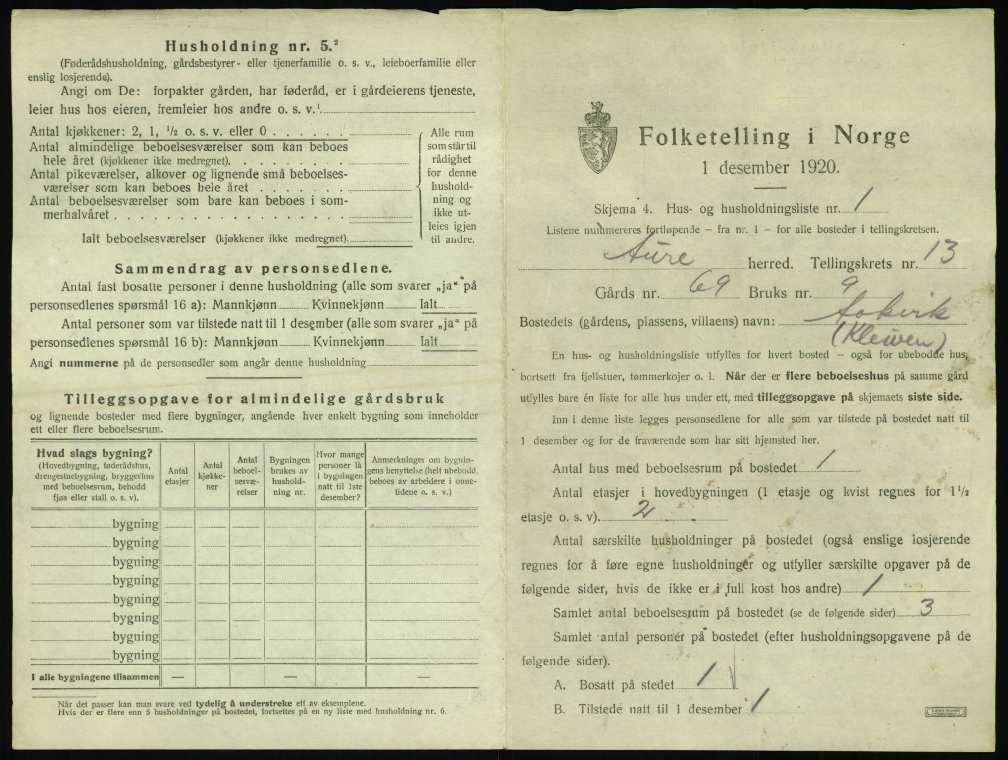 SAT, 1920 census for Aure, 1920, p. 768