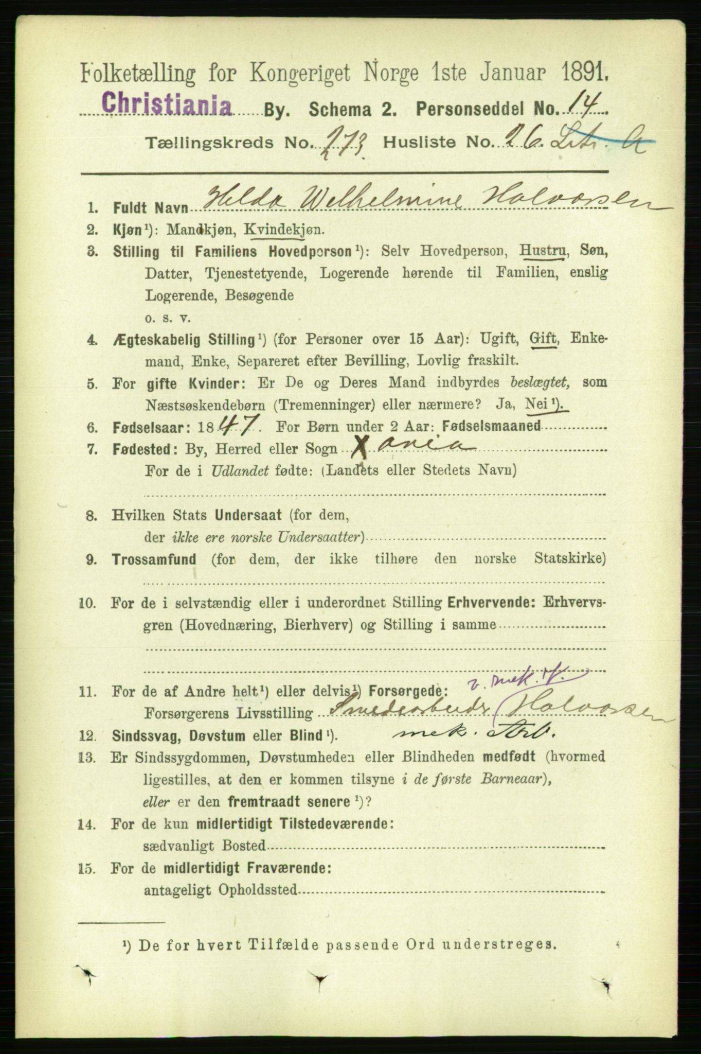 RA, 1891 census for 0301 Kristiania, 1891, p. 166280