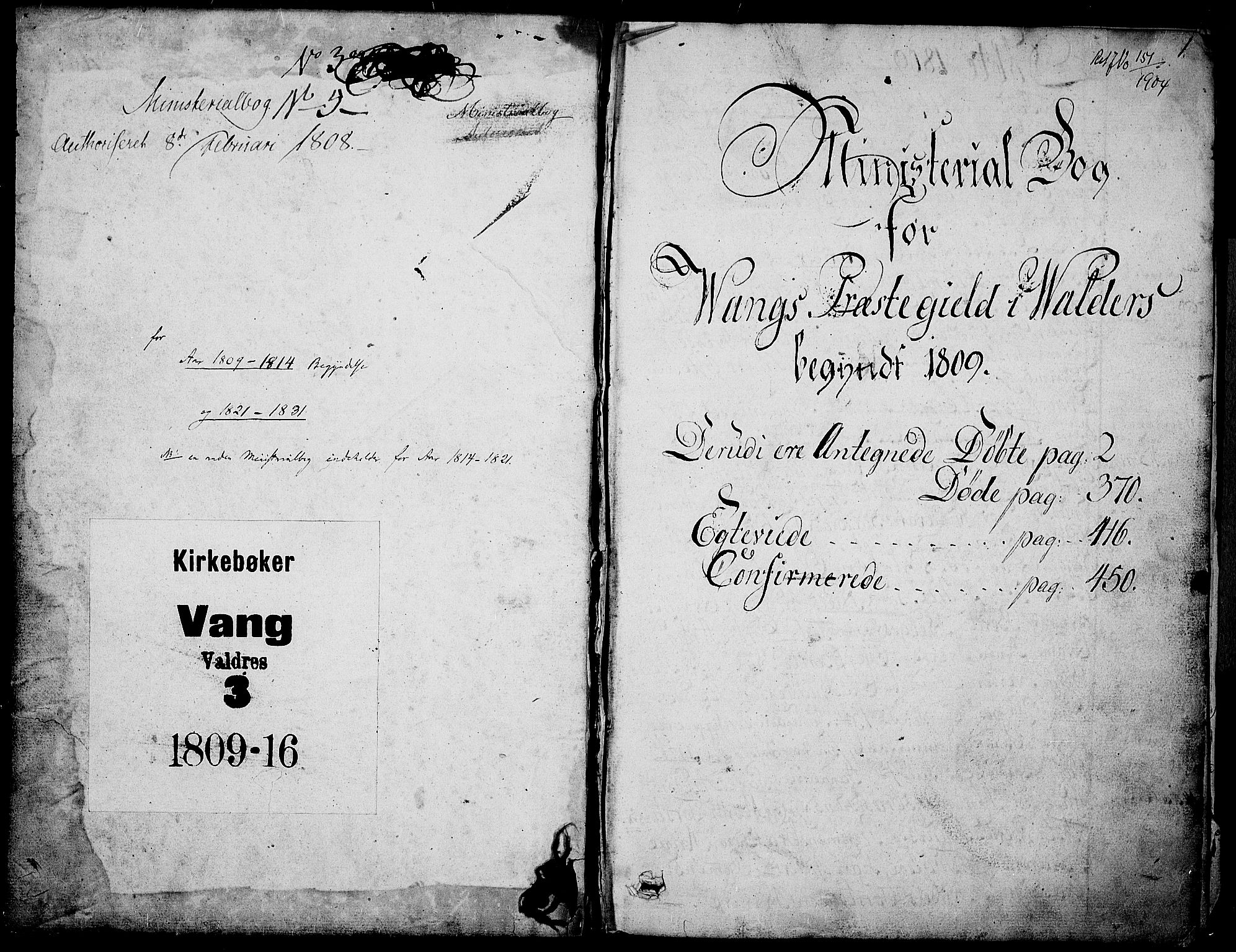 Vang prestekontor, Valdres, SAH/PREST-140/H/Ha/L0003: Parish register (official) no. 3, 1809-1831, p. 0-1
