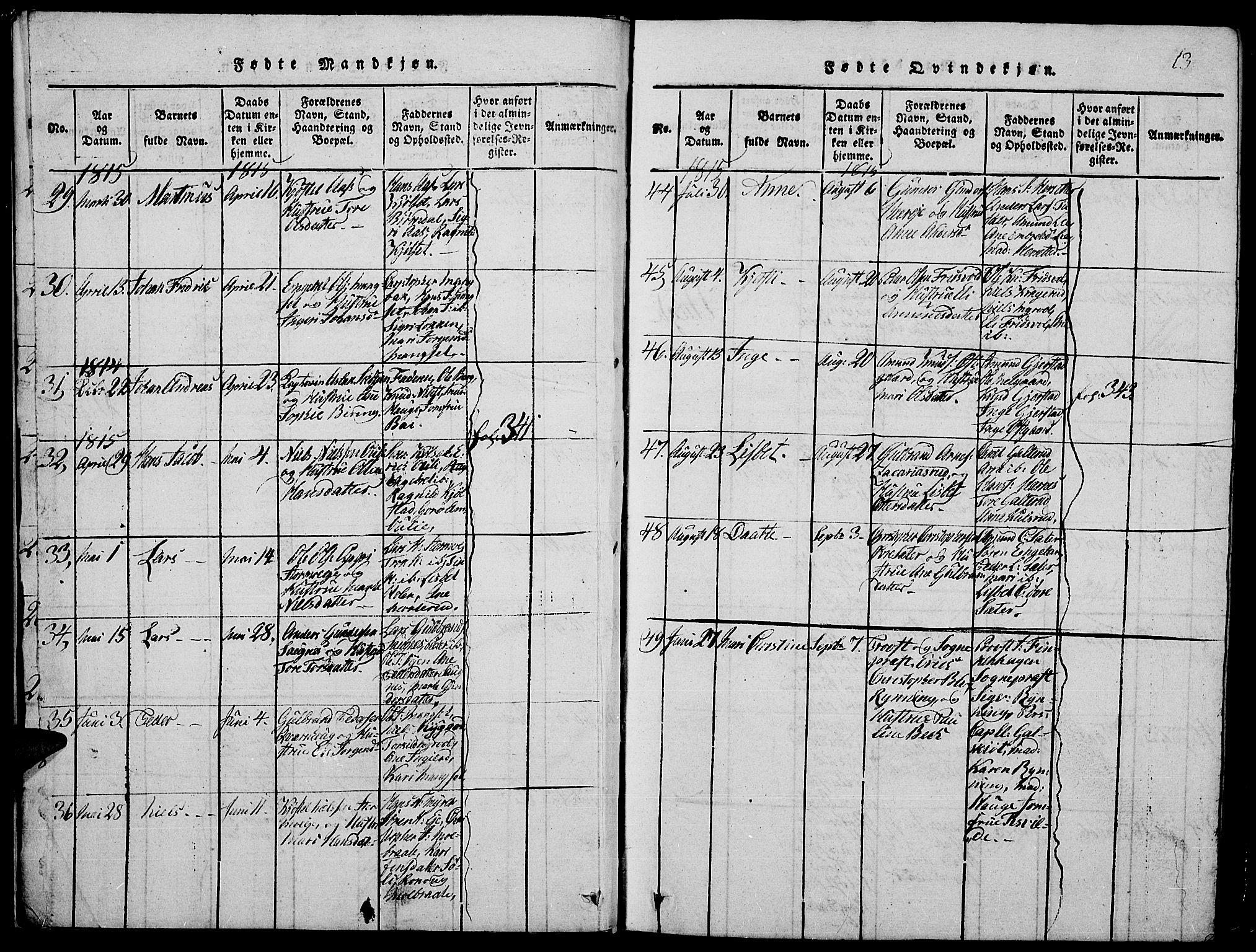 Strøm-Odalen prestekontor, AV/SAH-PREST-028/H/Ha/Hab/L0001: Parish register (copy) no. 1, 1813-1825, p. 13