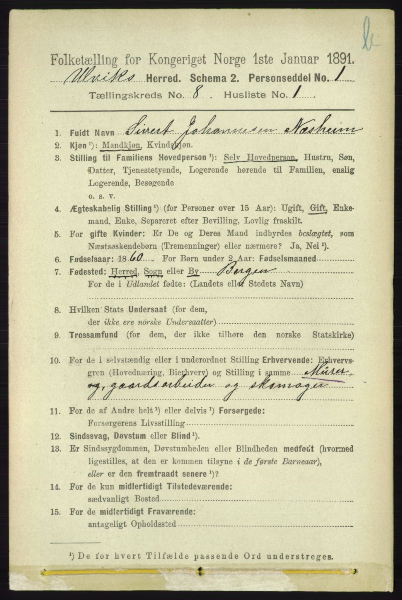 RA, 1891 census for 1233 Ulvik, 1891, p. 2574