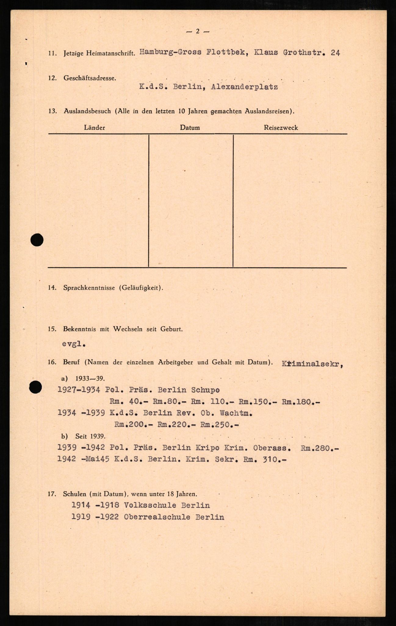 Forsvaret, Forsvarets overkommando II, AV/RA-RAFA-3915/D/Db/L0006: CI Questionaires. Tyske okkupasjonsstyrker i Norge. Tyskere., 1945-1946, p. 257