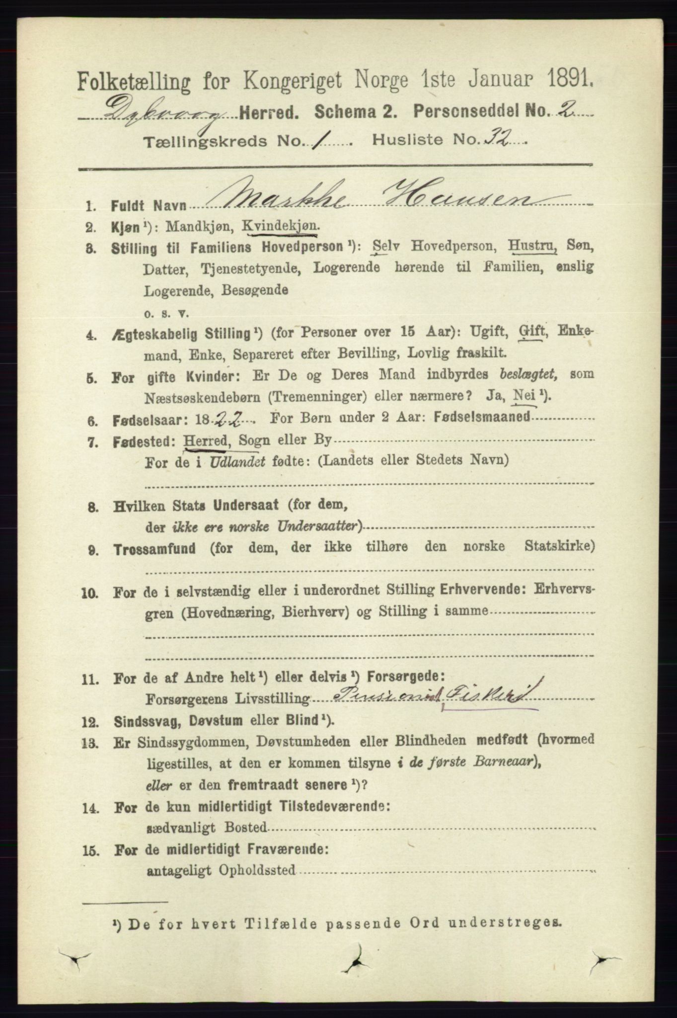 RA, 1891 census for 0915 Dypvåg, 1891, p. 296