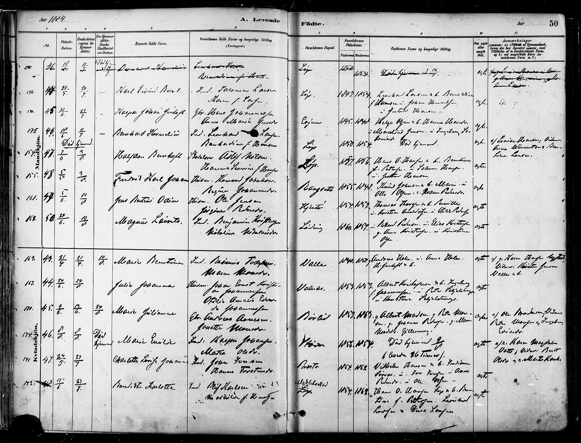 Ministerialprotokoller, klokkerbøker og fødselsregistre - Nordland, AV/SAT-A-1459/802/L0054: Parish register (official) no. 802A01, 1879-1893, p. 50
