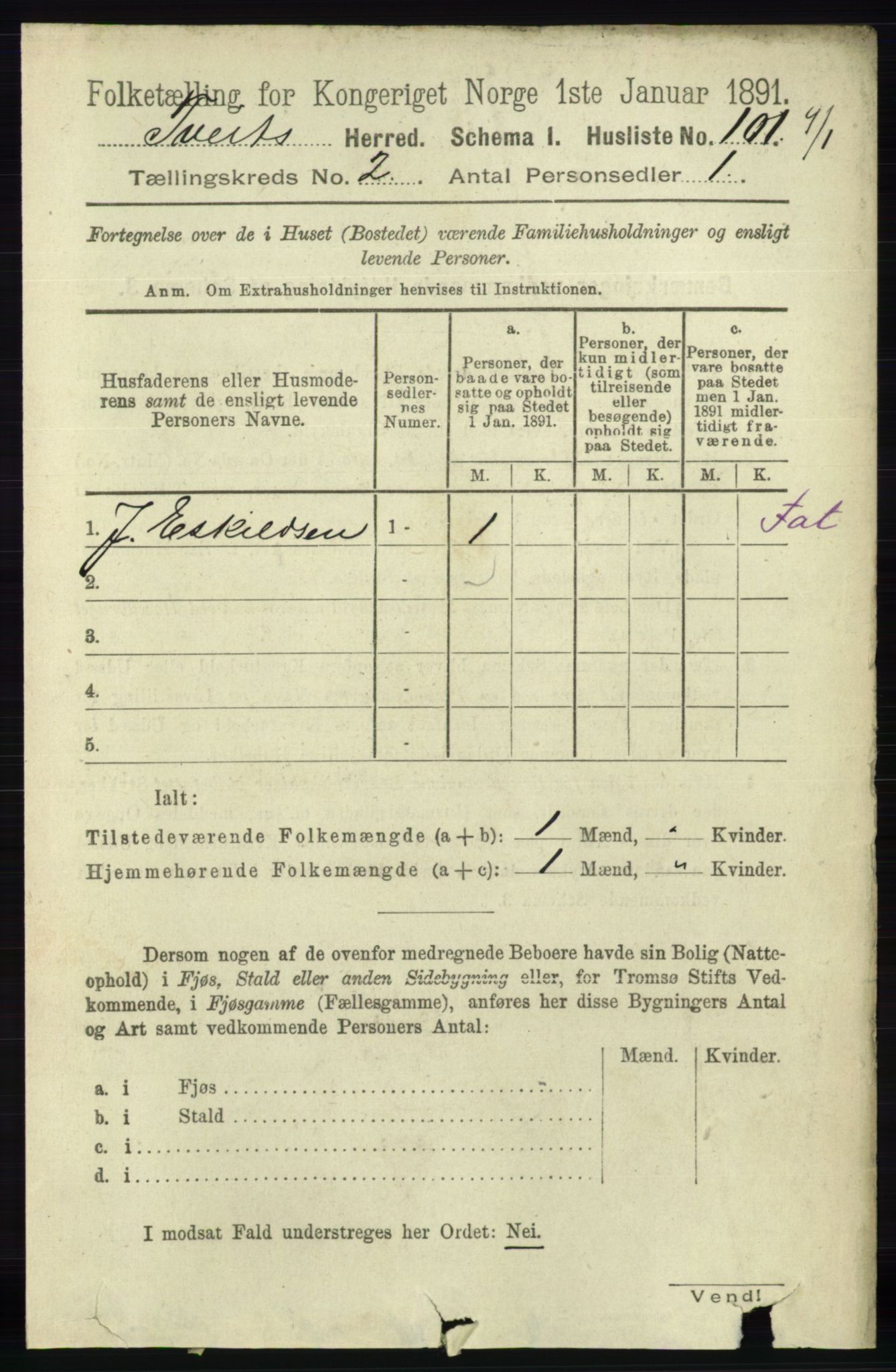 RA, 1891 census for 1013 Tveit, 1891, p. 519