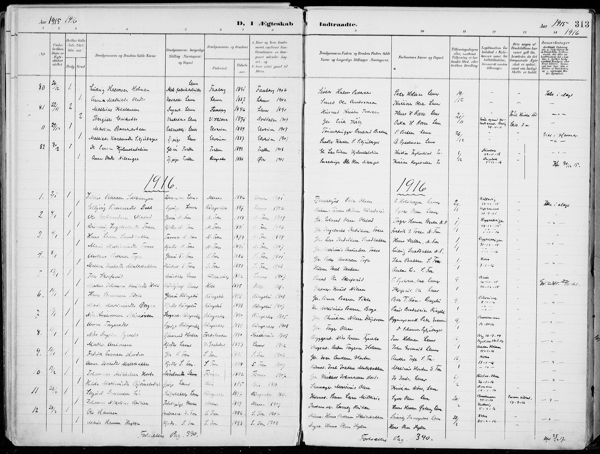 Lillehammer prestekontor, SAH/PREST-088/H/Ha/Haa/L0001: Parish register (official) no. 1, 1901-1916, p. 313
