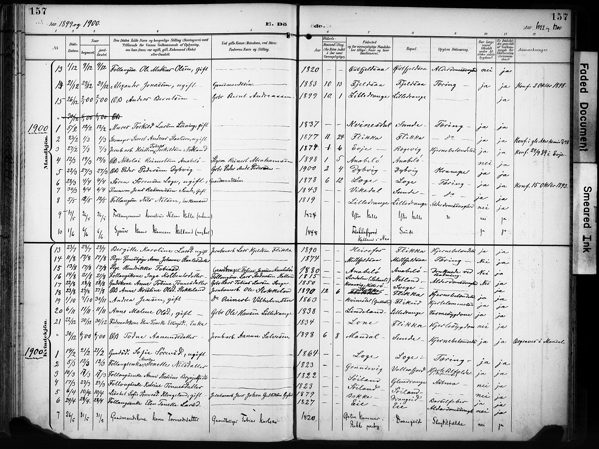 Flekkefjord sokneprestkontor, AV/SAK-1111-0012/F/Fa/Fac/L0009: Parish register (official) no. A 9, 1899-1909, p. 157