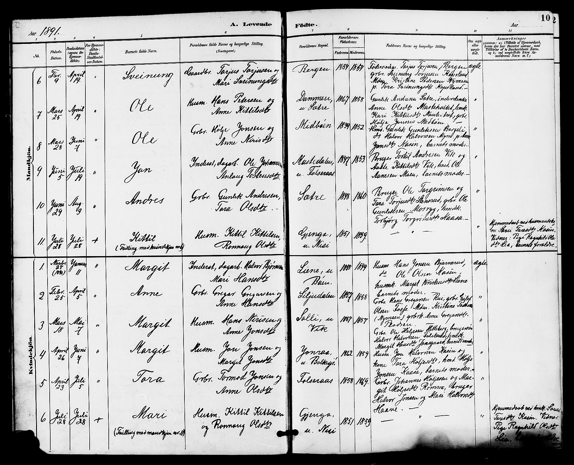 Gransherad kirkebøker, SAKO/A-267/G/Ga/L0003: Parish register (copy) no. I 3, 1887-1915, p. 10