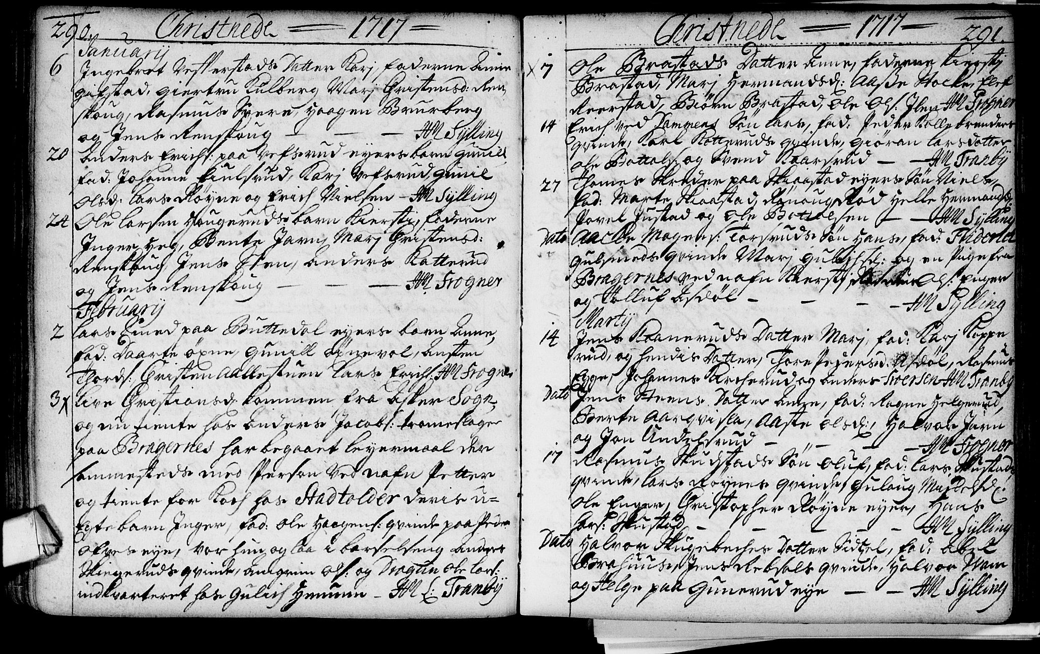 Lier kirkebøker, AV/SAKO-A-230/F/Fa/L0002: Parish register (official) no. I 2, 1701-1726, p. 290-291